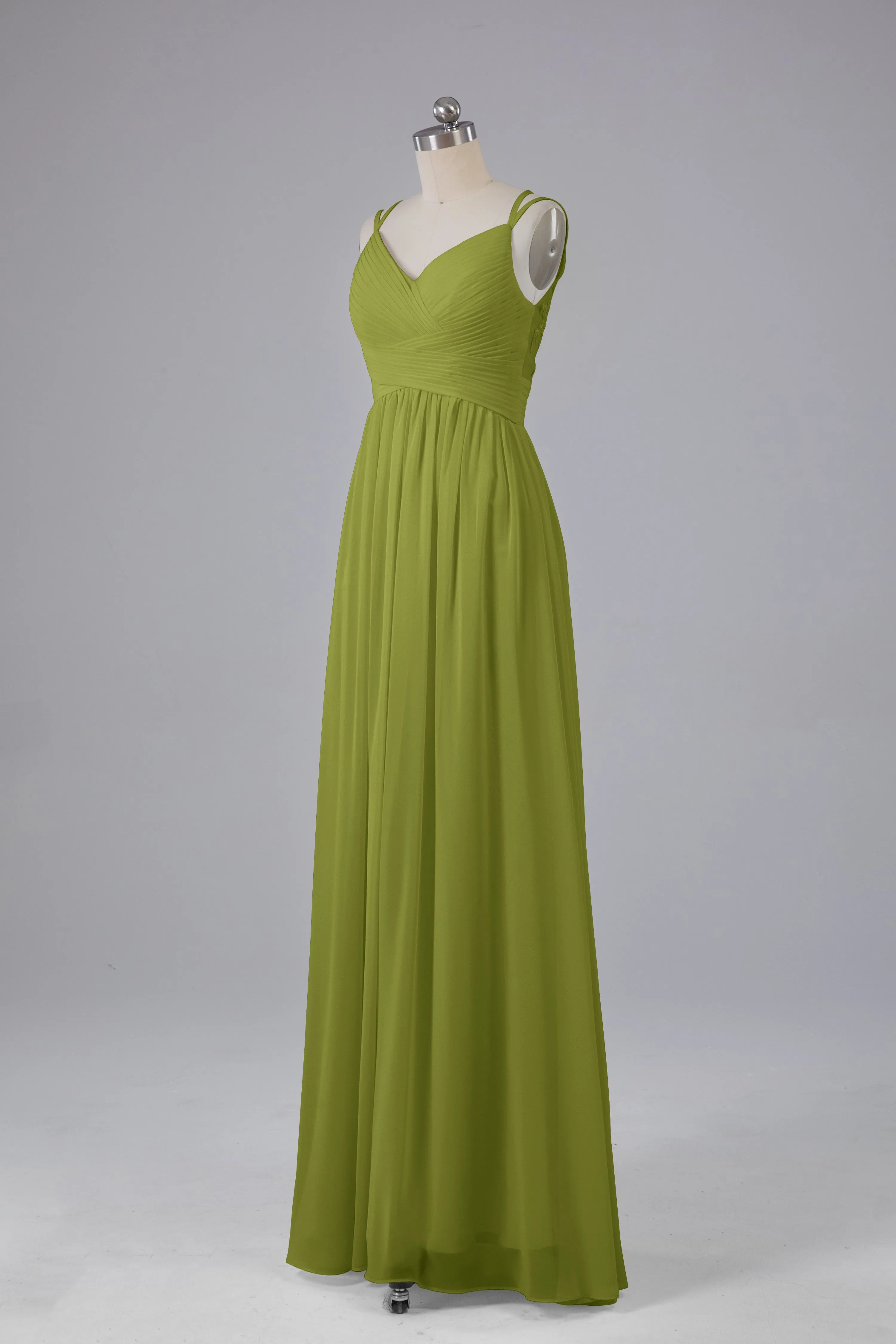 V-Neck Spaghetti Straps Long Bridesmaid Dresses