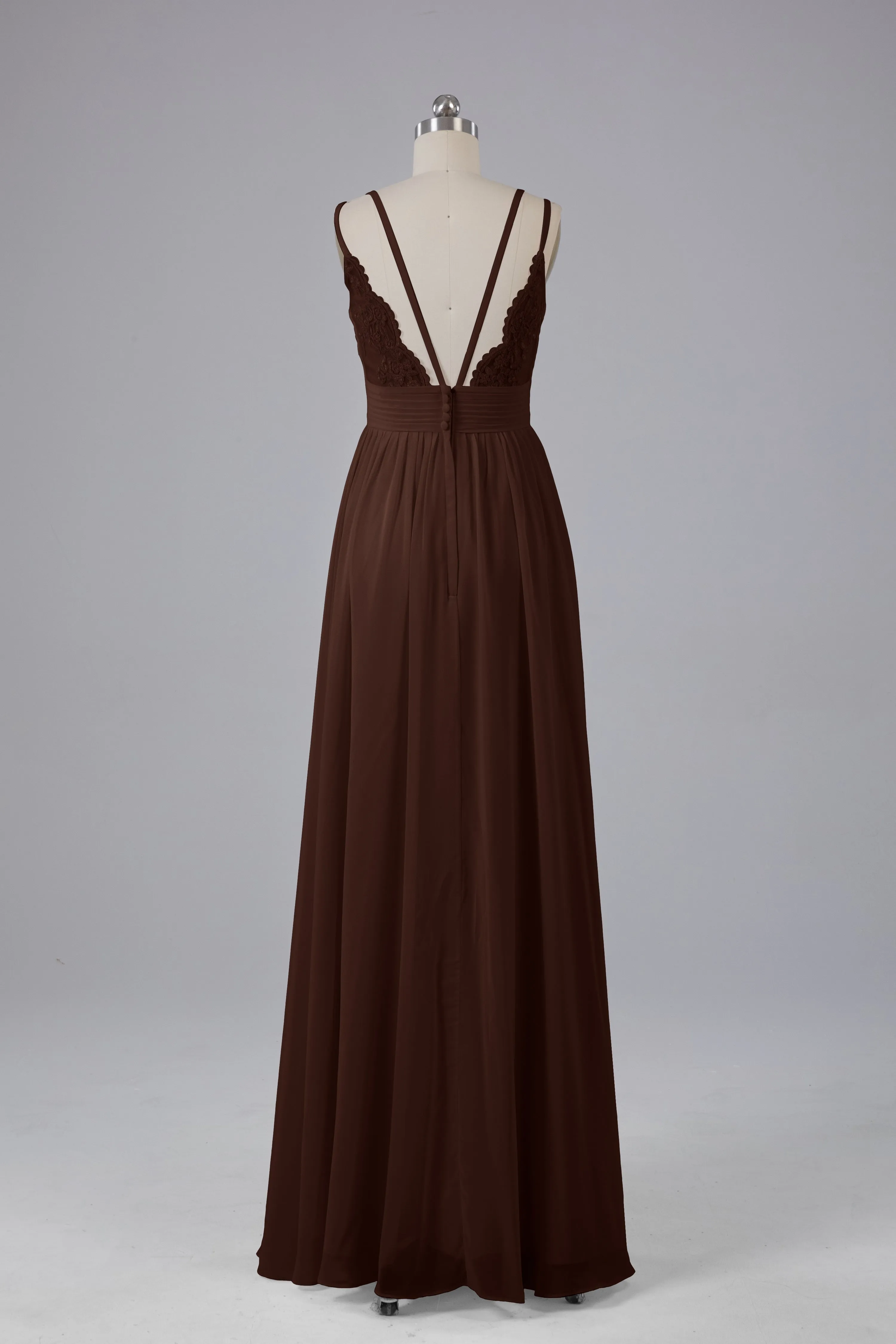 V-Neck Spaghetti Straps Long Bridesmaid Dresses
