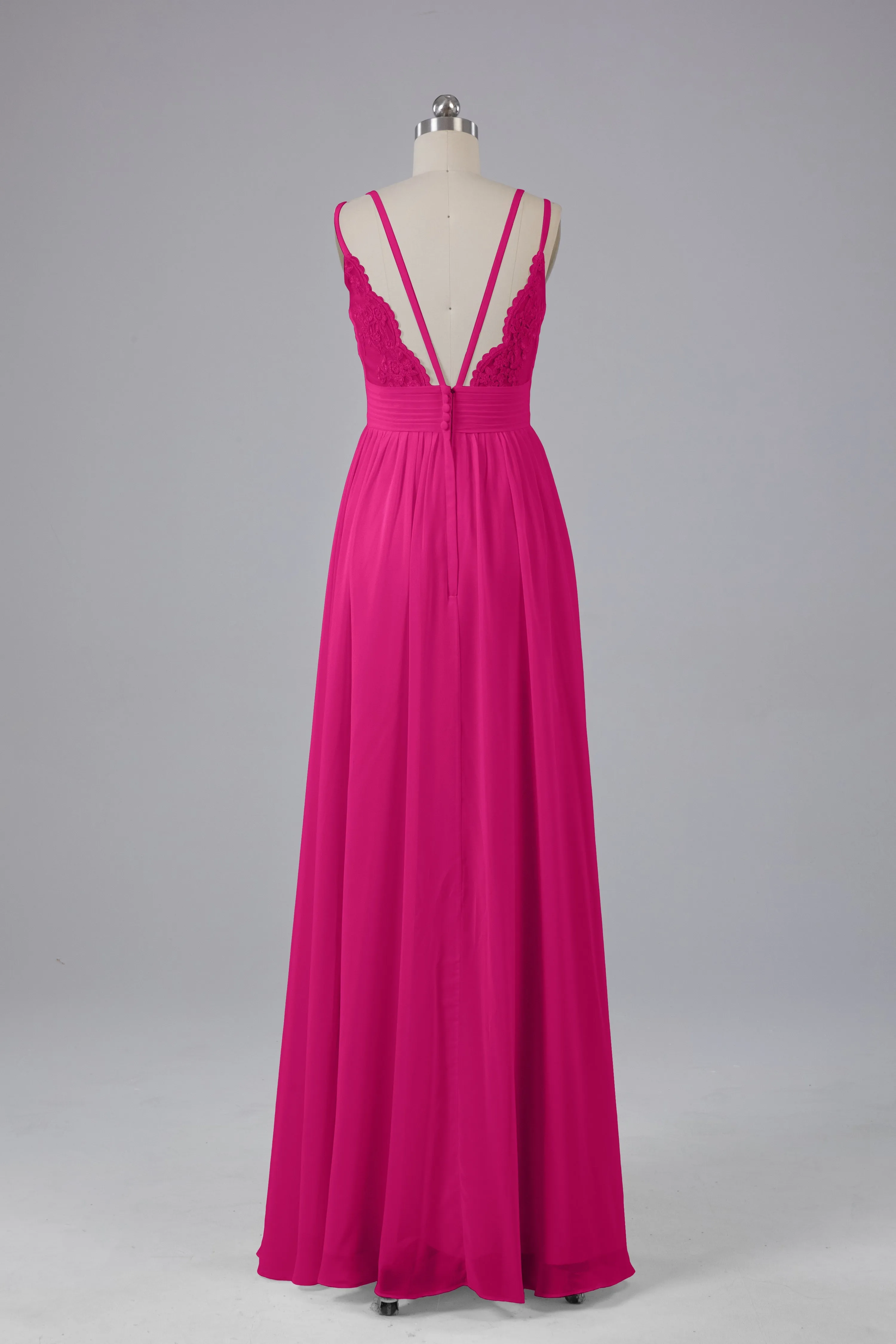 V-Neck Spaghetti Straps Long Bridesmaid Dresses