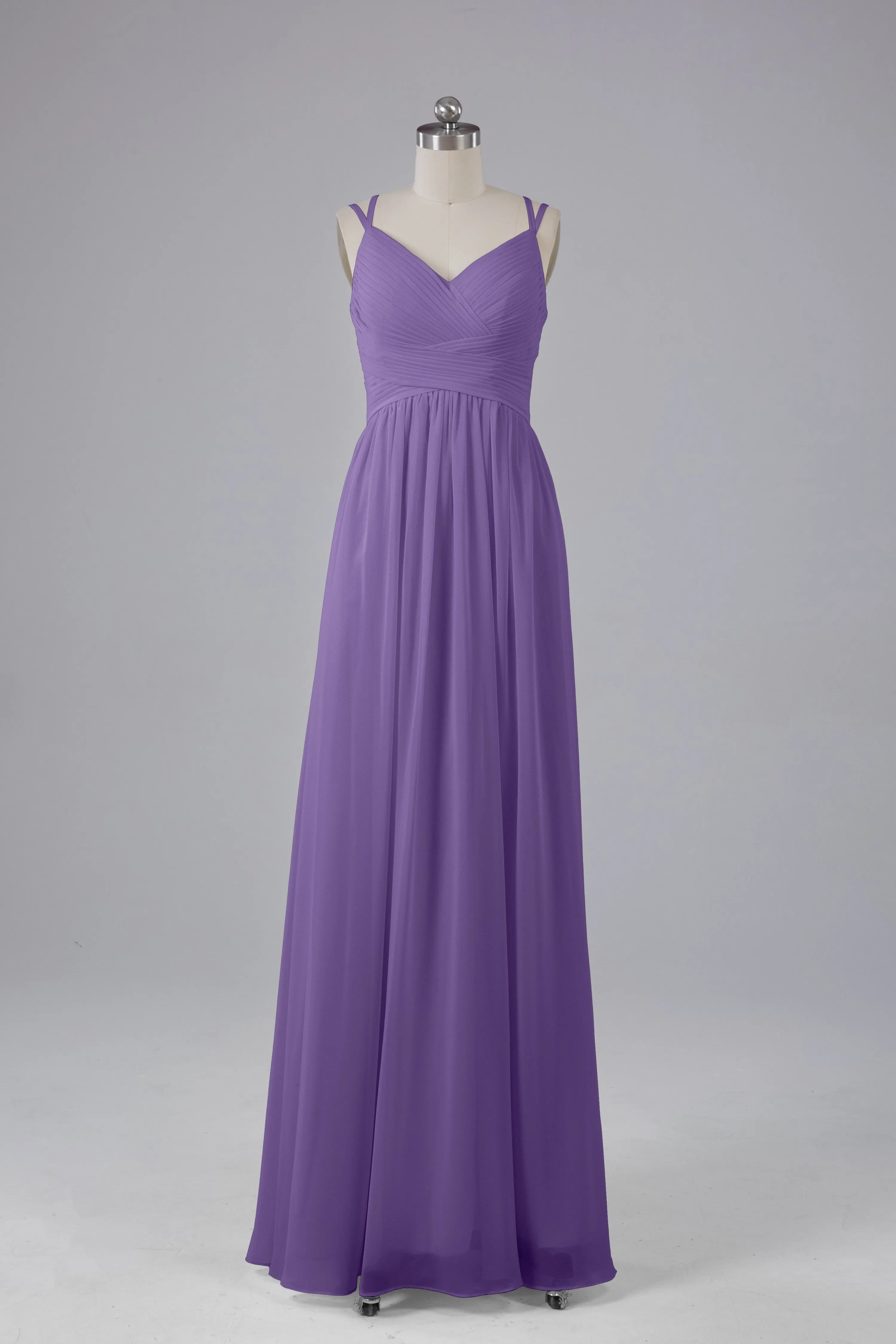 V-Neck Spaghetti Straps Long Bridesmaid Dresses
