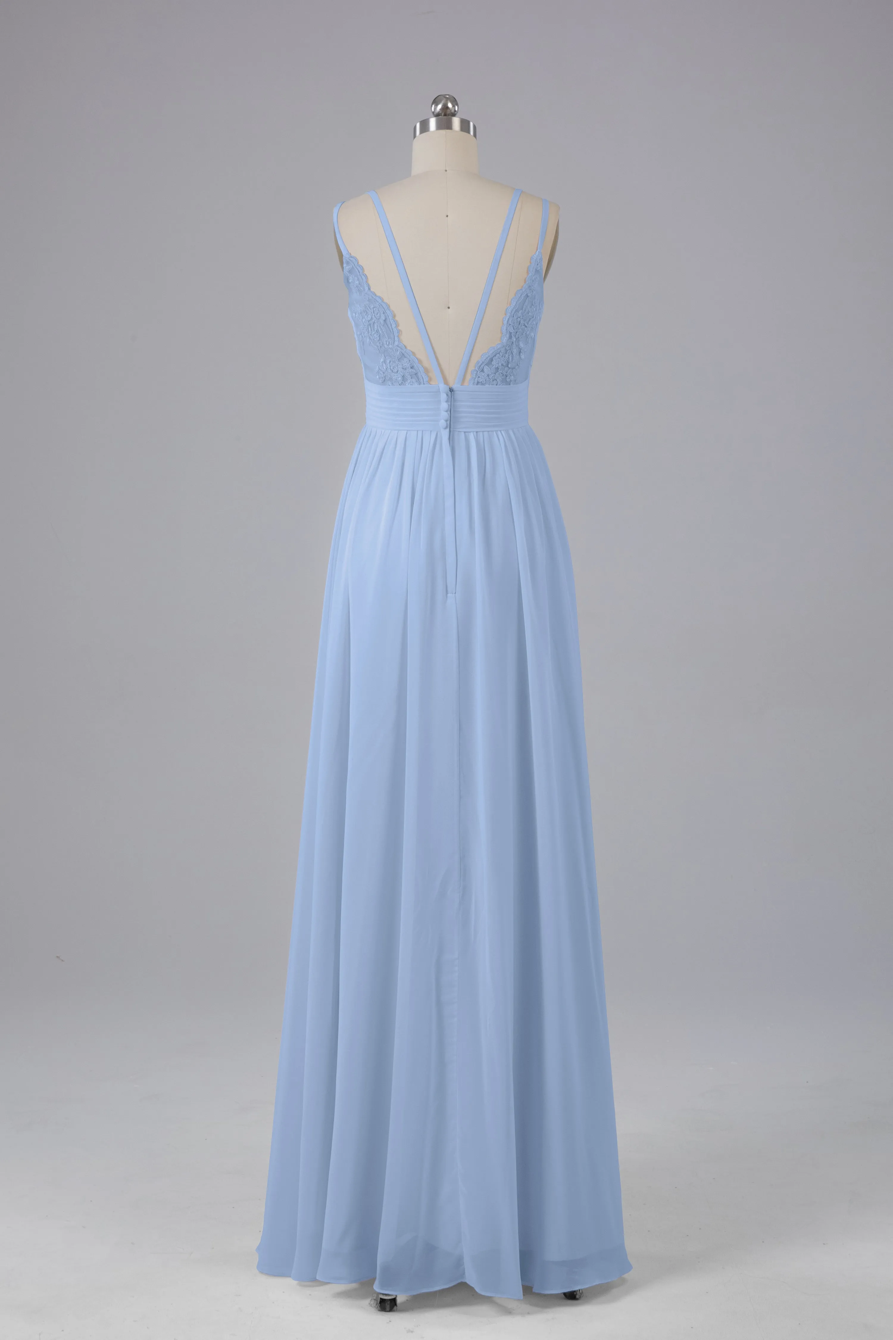 V-Neck Spaghetti Straps Long Bridesmaid Dresses