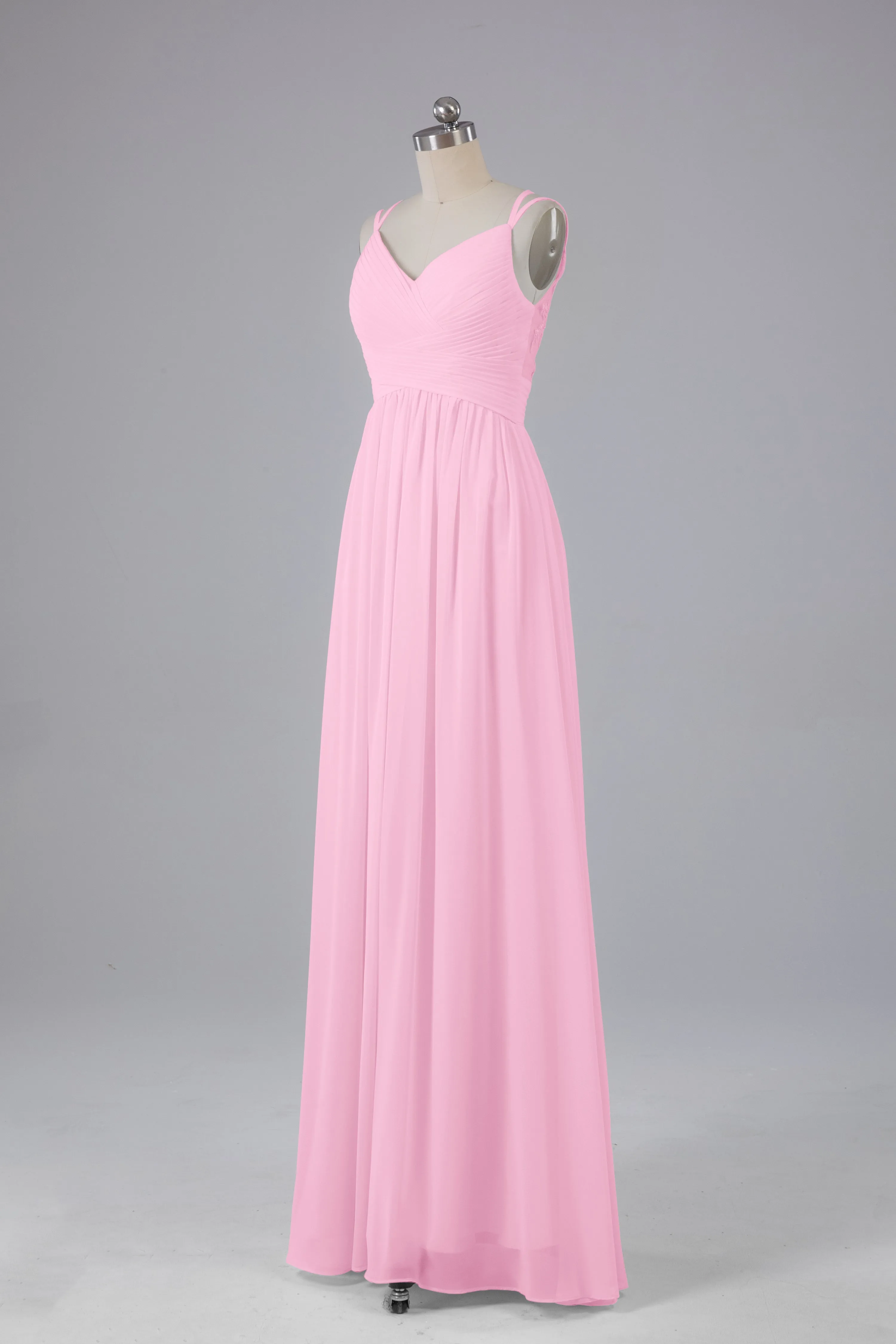 V-Neck Spaghetti Straps Long Bridesmaid Dresses