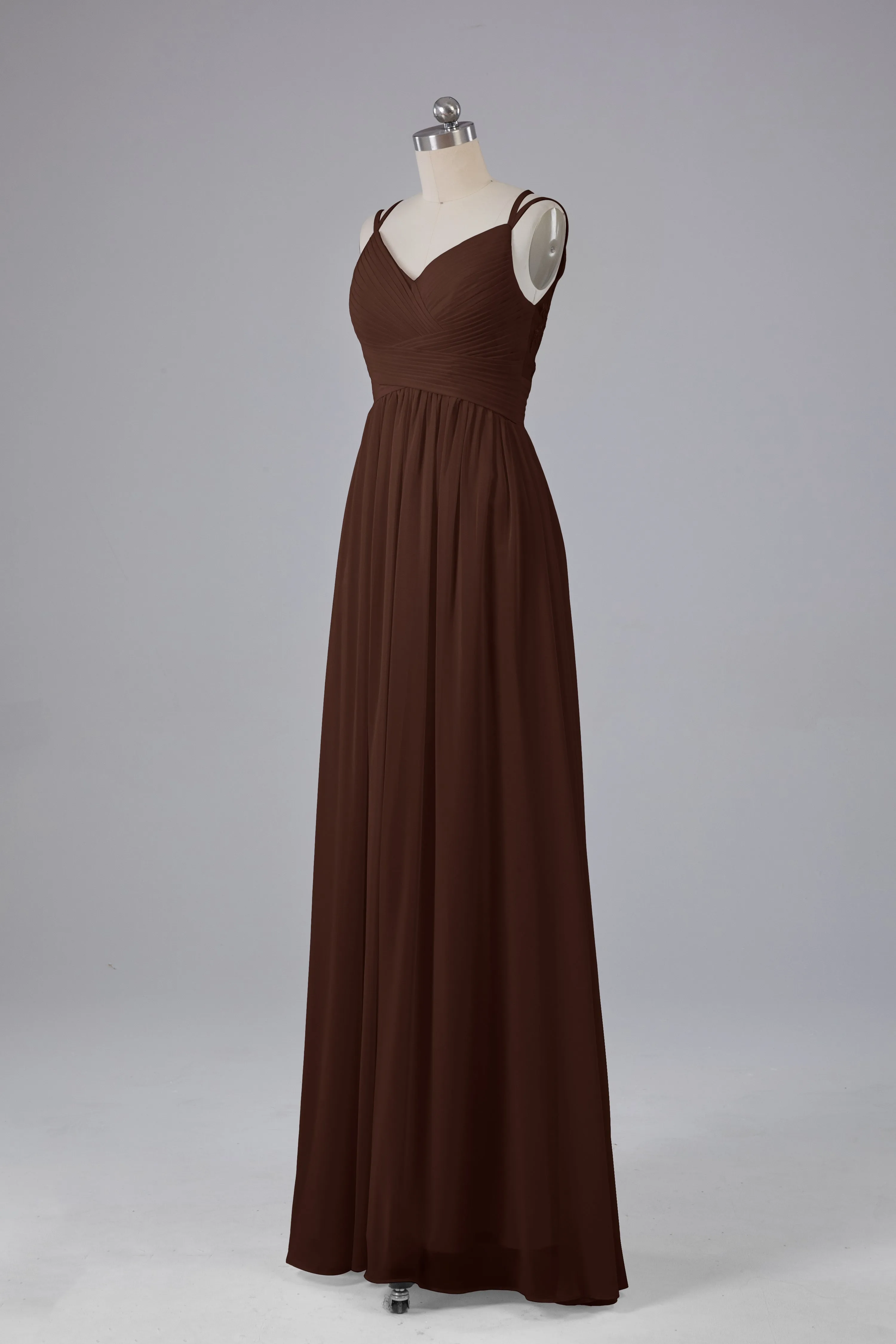 V-Neck Spaghetti Straps Long Bridesmaid Dresses