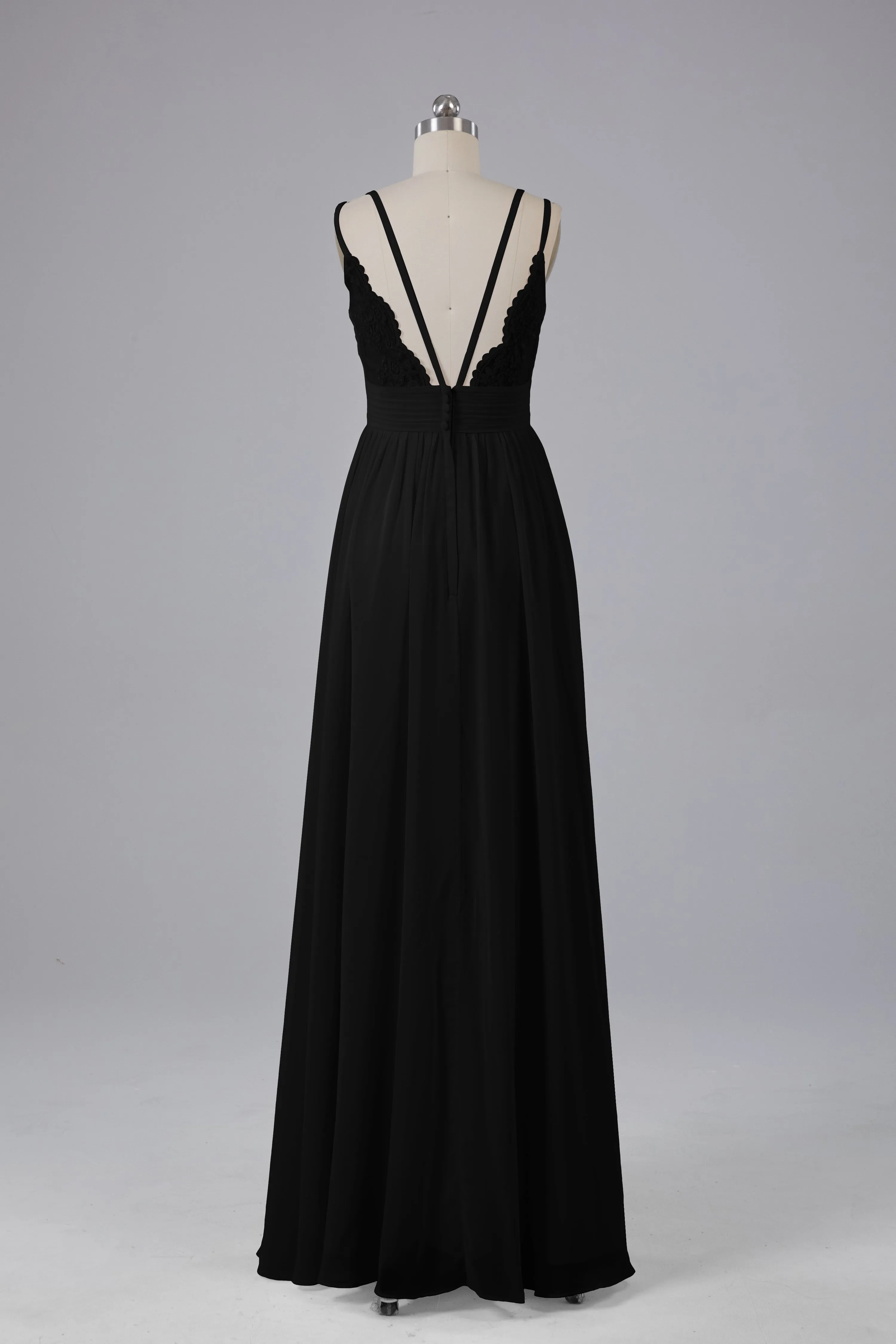 V-Neck Spaghetti Straps Long Bridesmaid Dresses