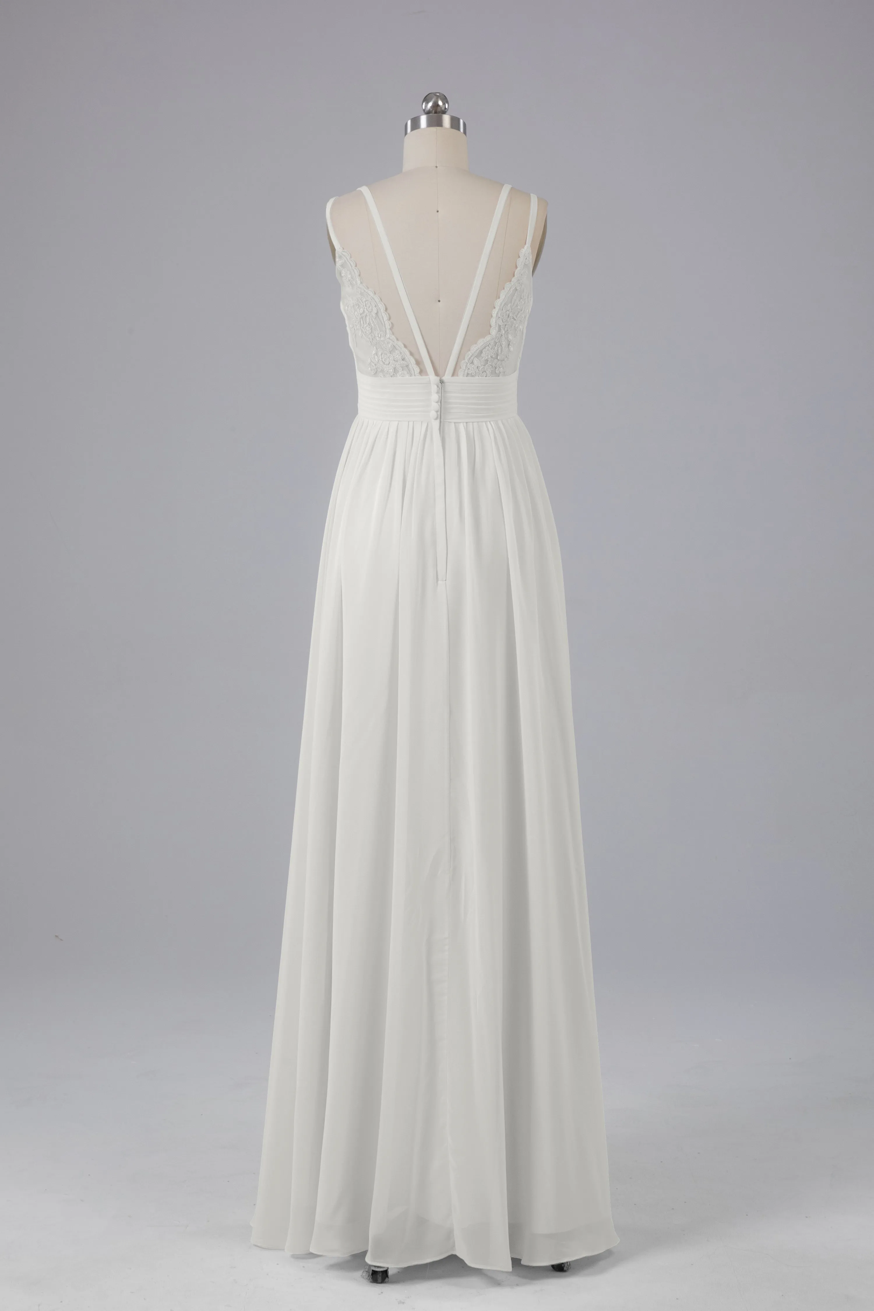 V-Neck Spaghetti Straps Long Bridesmaid Dresses