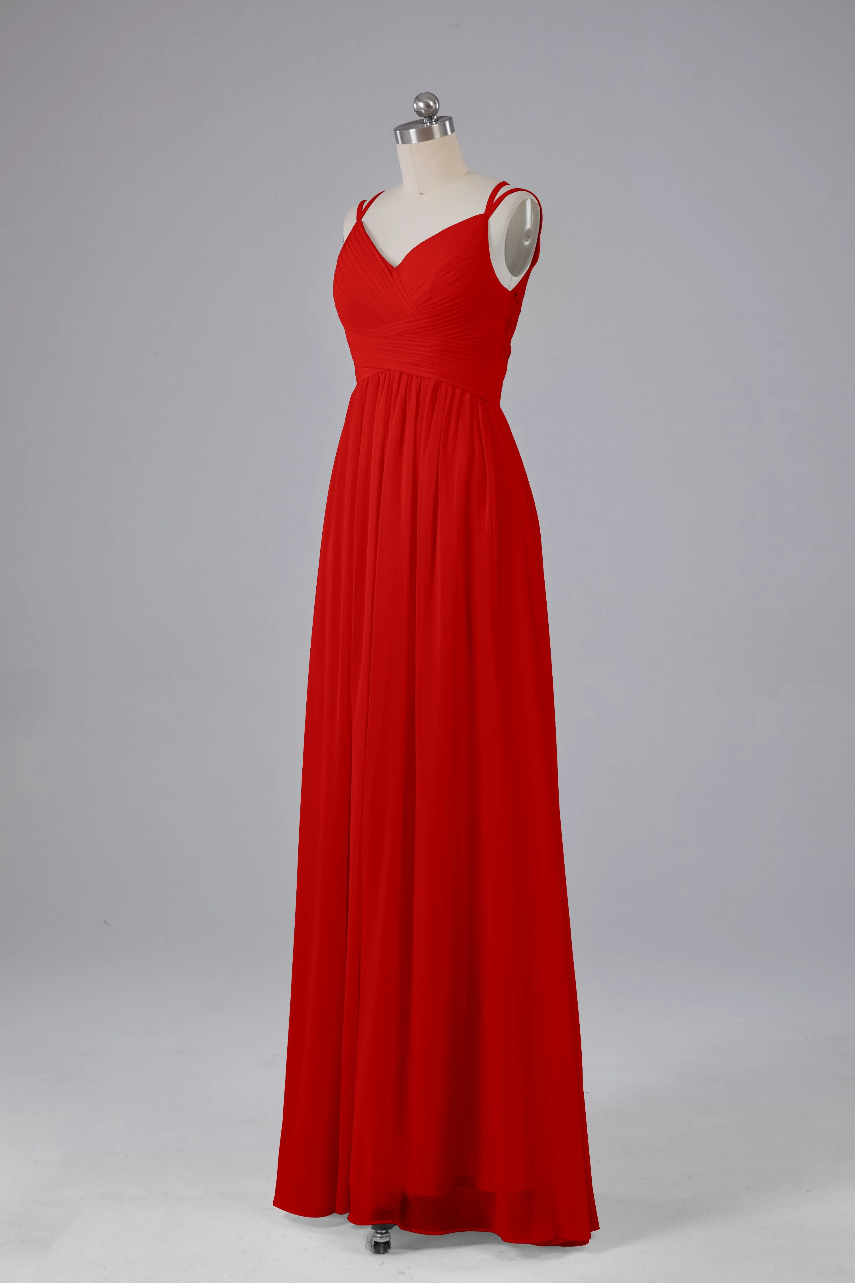 V-Neck Spaghetti Straps Long Bridesmaid Dresses
