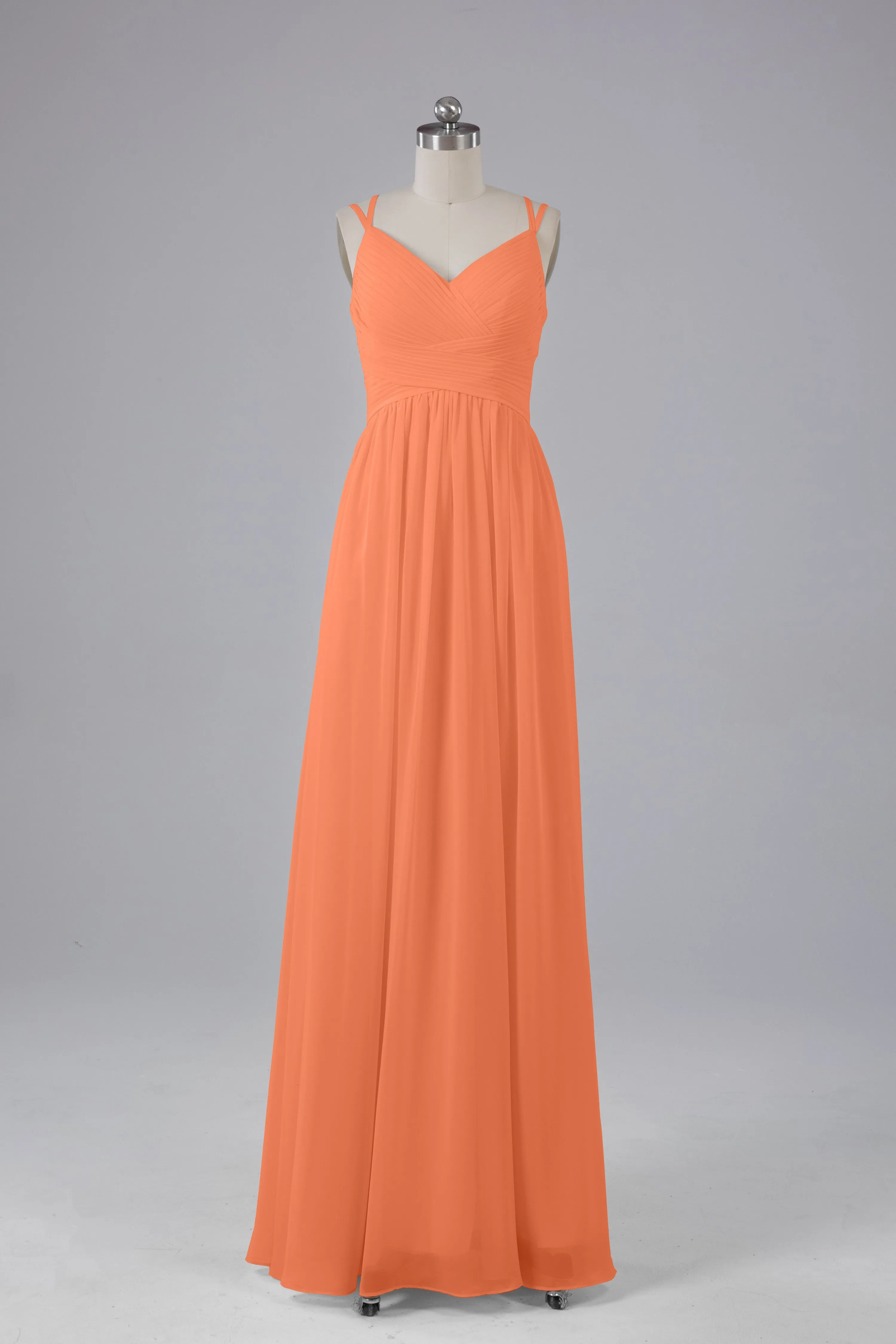 V-Neck Spaghetti Straps Long Bridesmaid Dresses