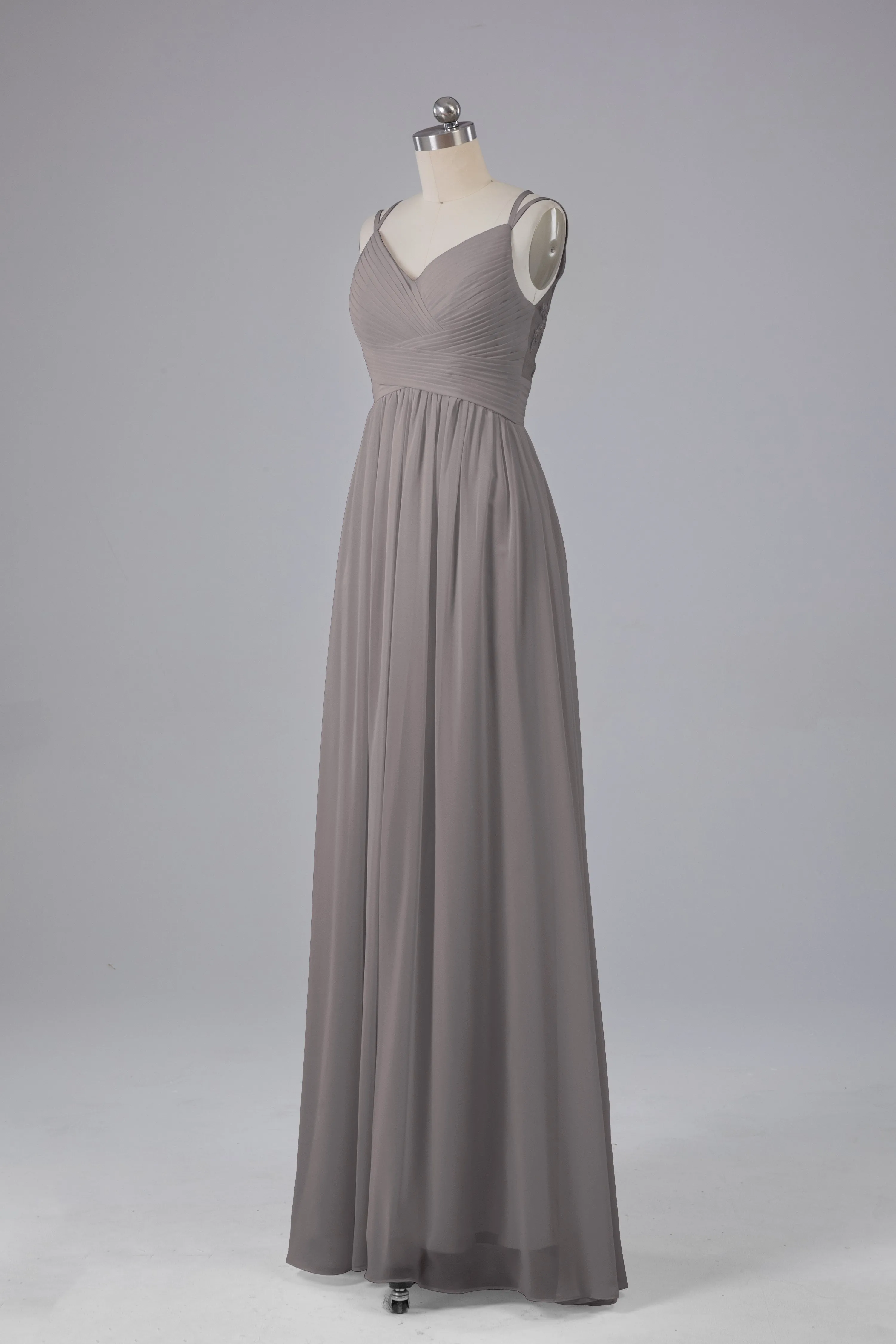 V-Neck Spaghetti Straps Long Bridesmaid Dresses
