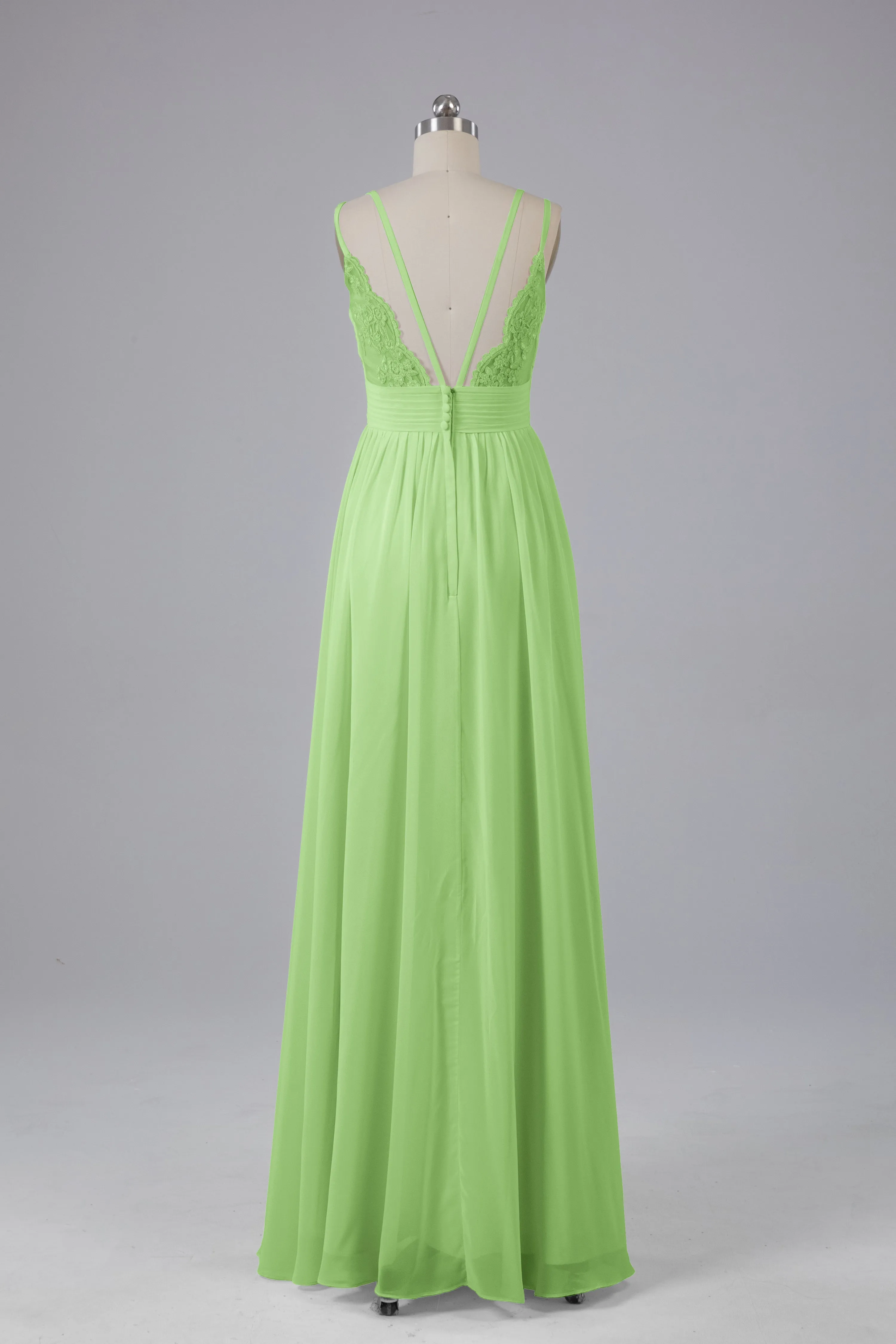 V-Neck Spaghetti Straps Long Bridesmaid Dresses