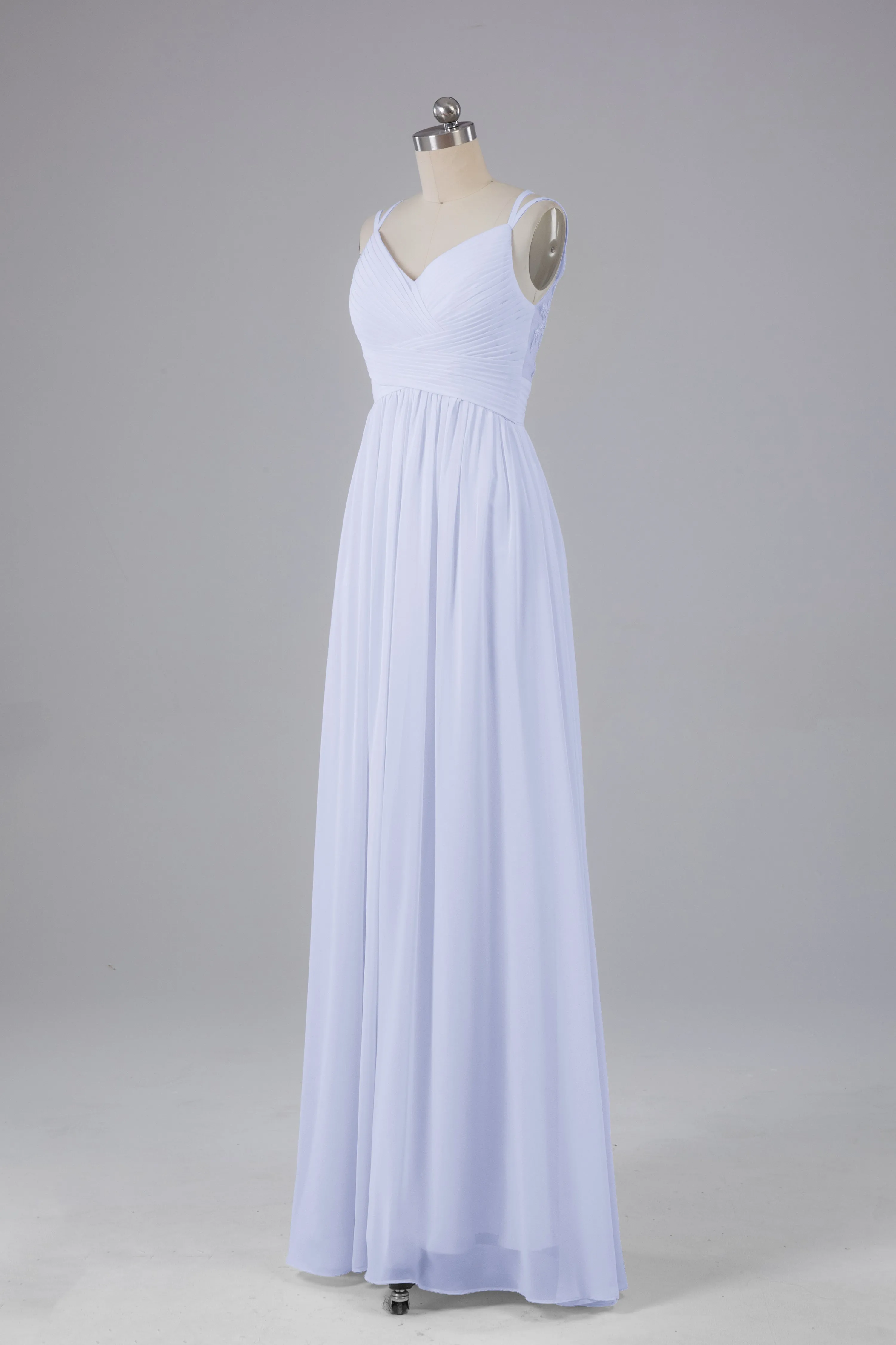 V-Neck Spaghetti Straps Long Bridesmaid Dresses