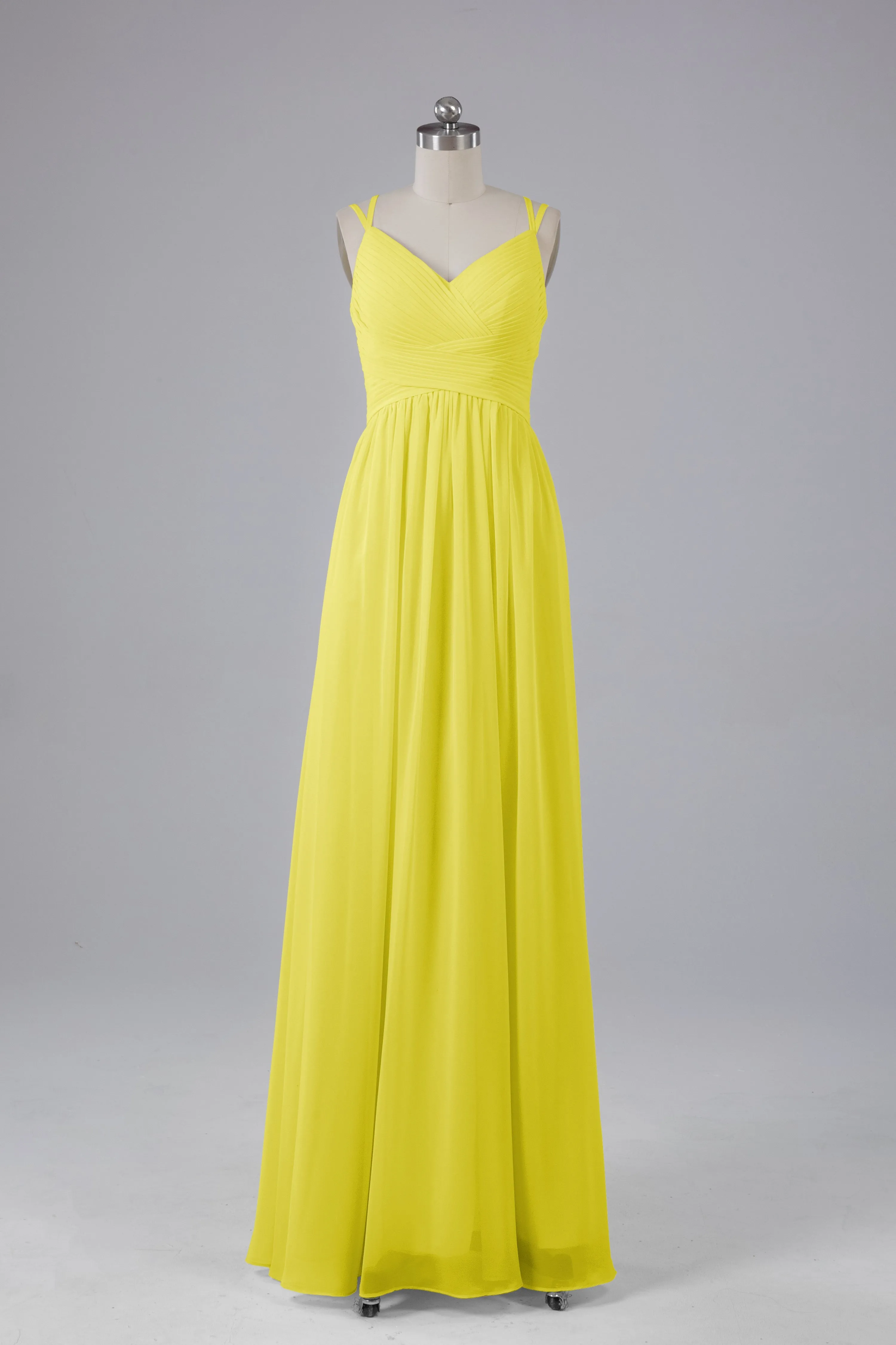 V-Neck Spaghetti Straps Long Bridesmaid Dresses