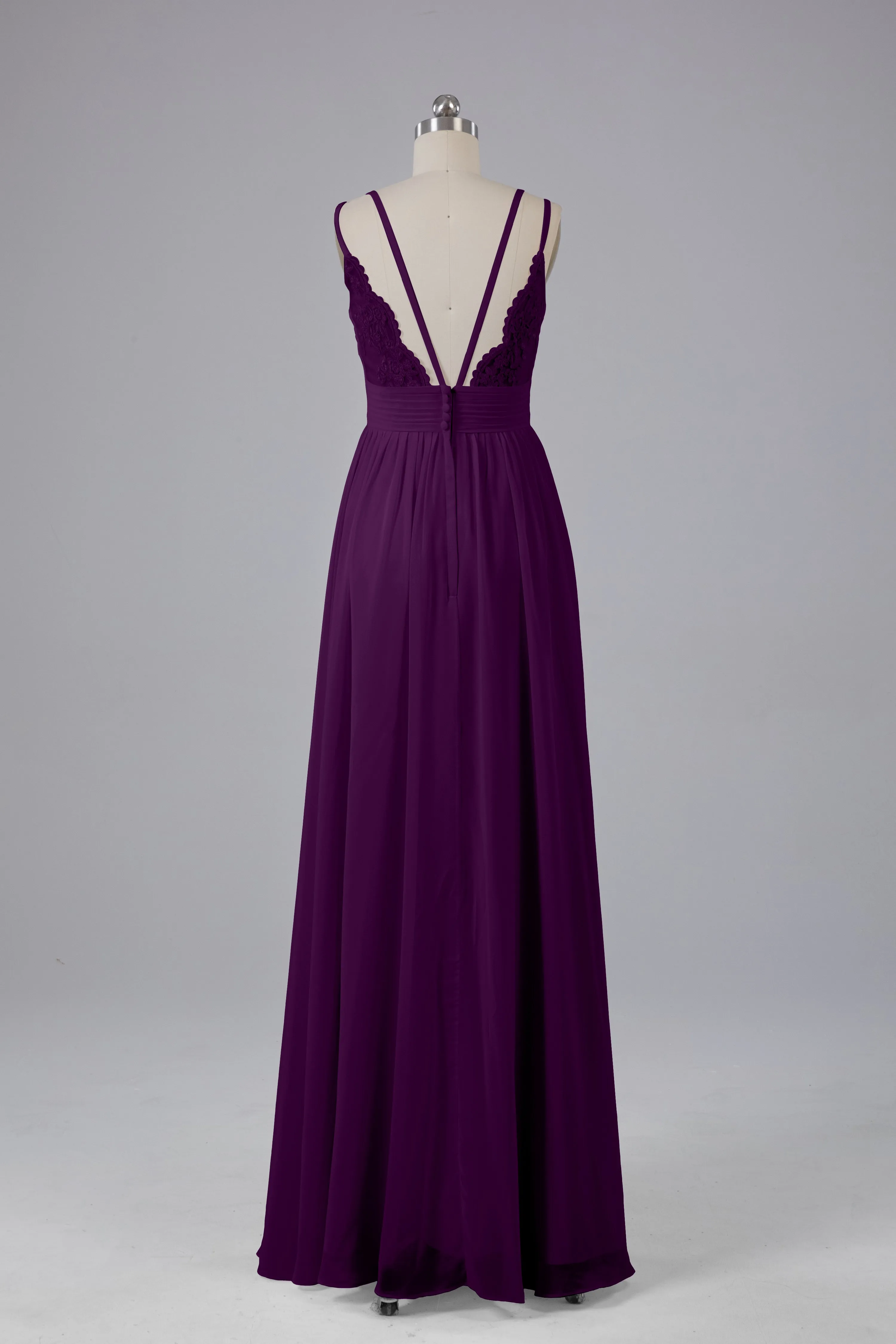 V-Neck Spaghetti Straps Long Bridesmaid Dresses