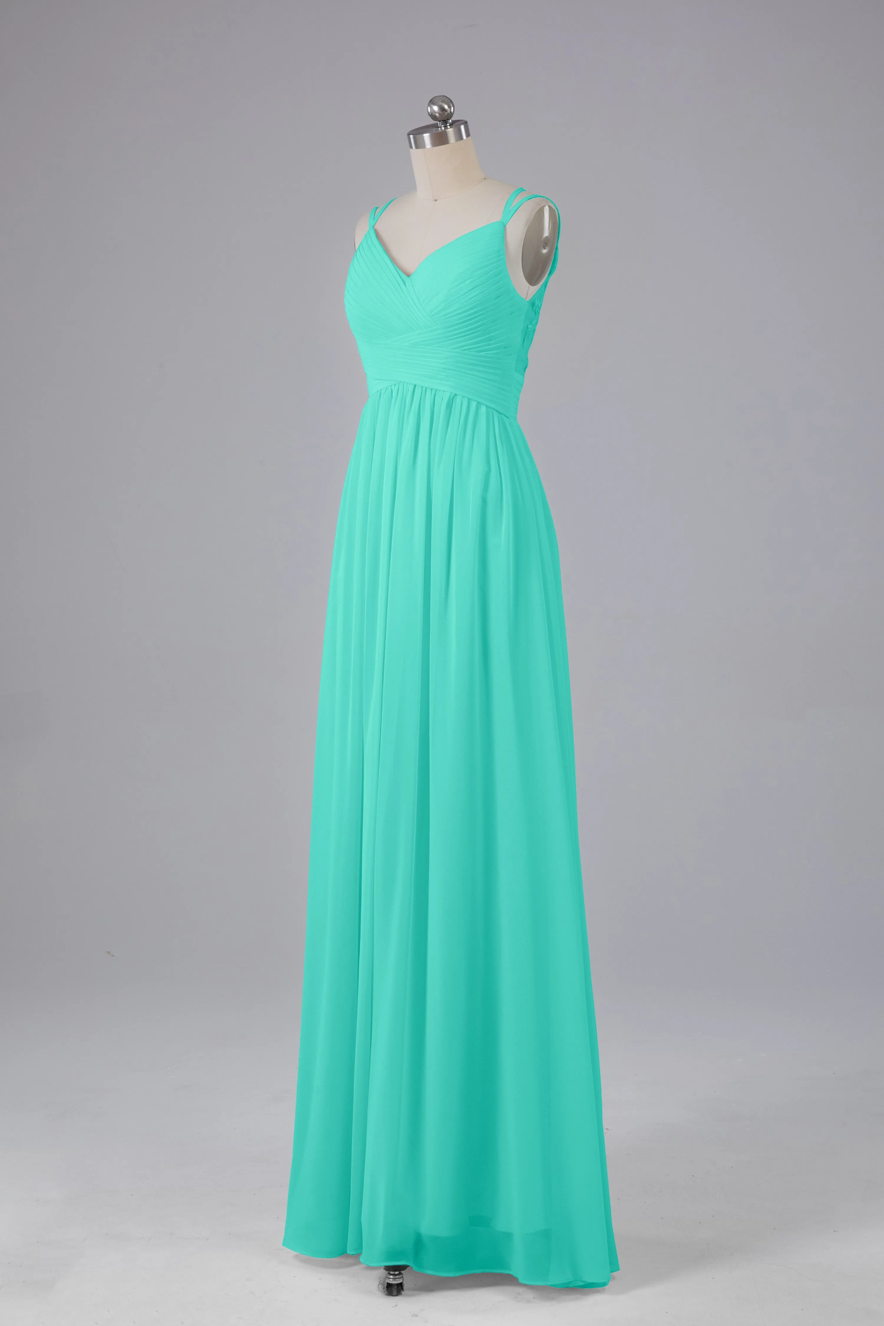 V-Neck Spaghetti Straps Long Bridesmaid Dresses