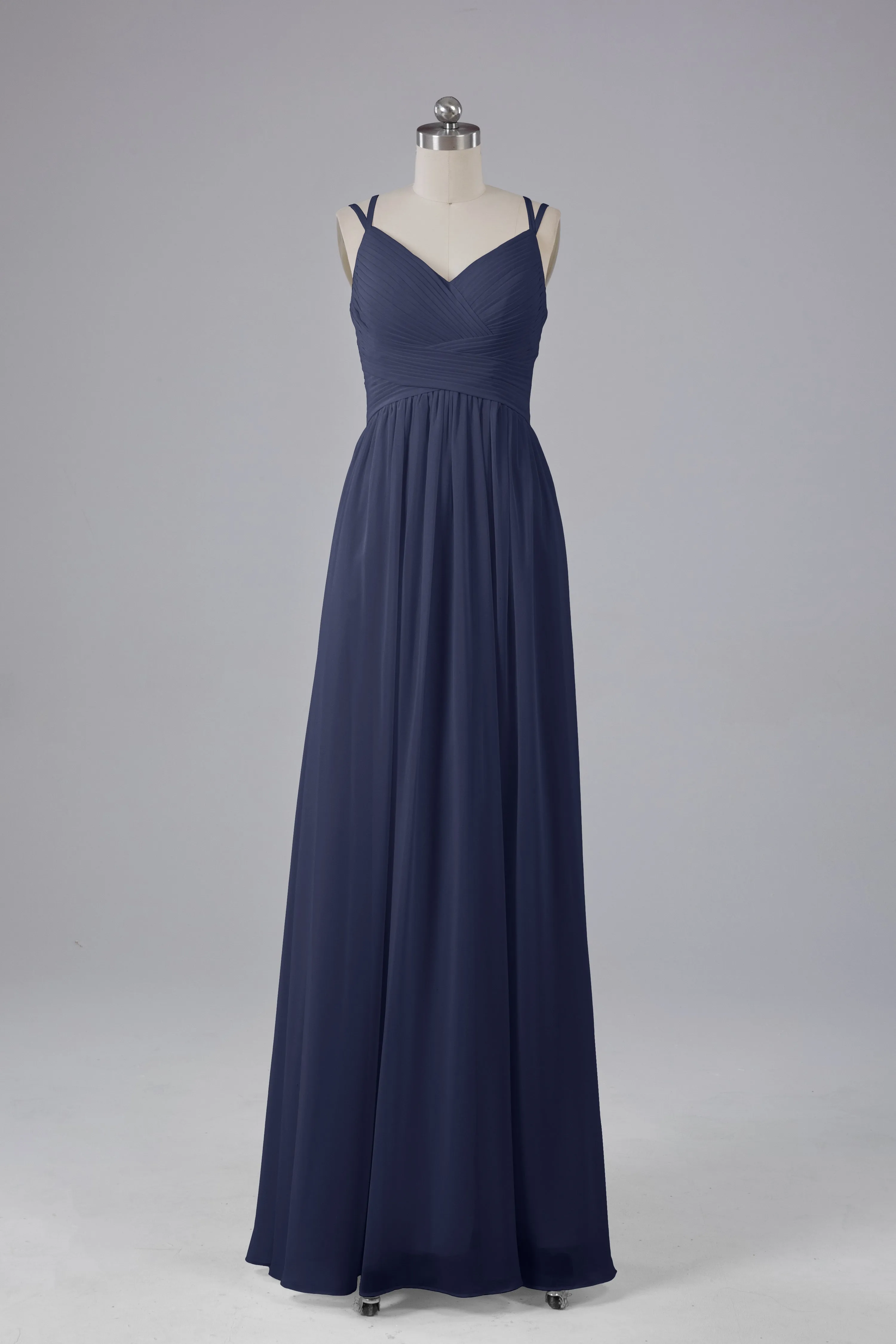 V-Neck Spaghetti Straps Long Bridesmaid Dresses