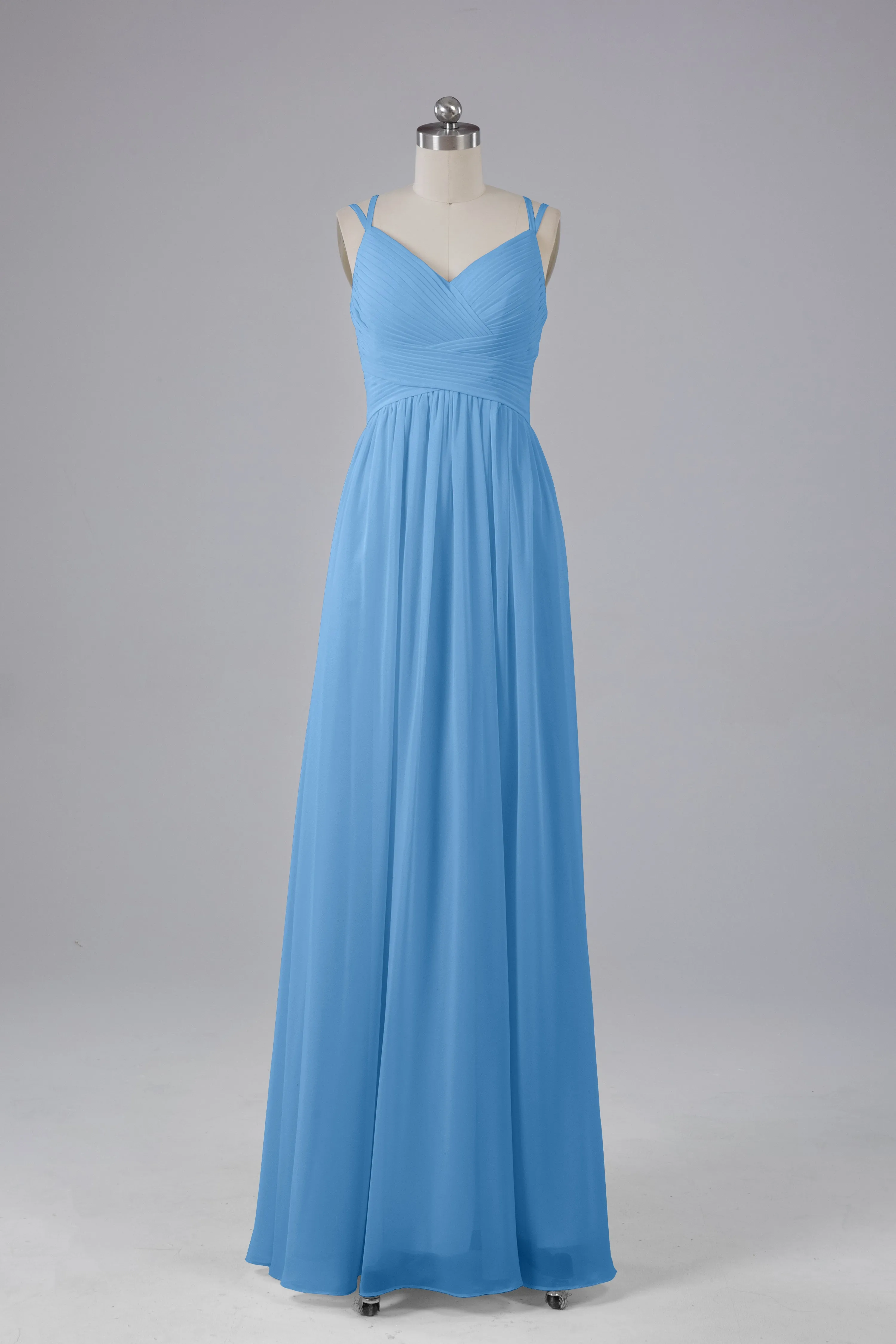V-Neck Spaghetti Straps Long Bridesmaid Dresses