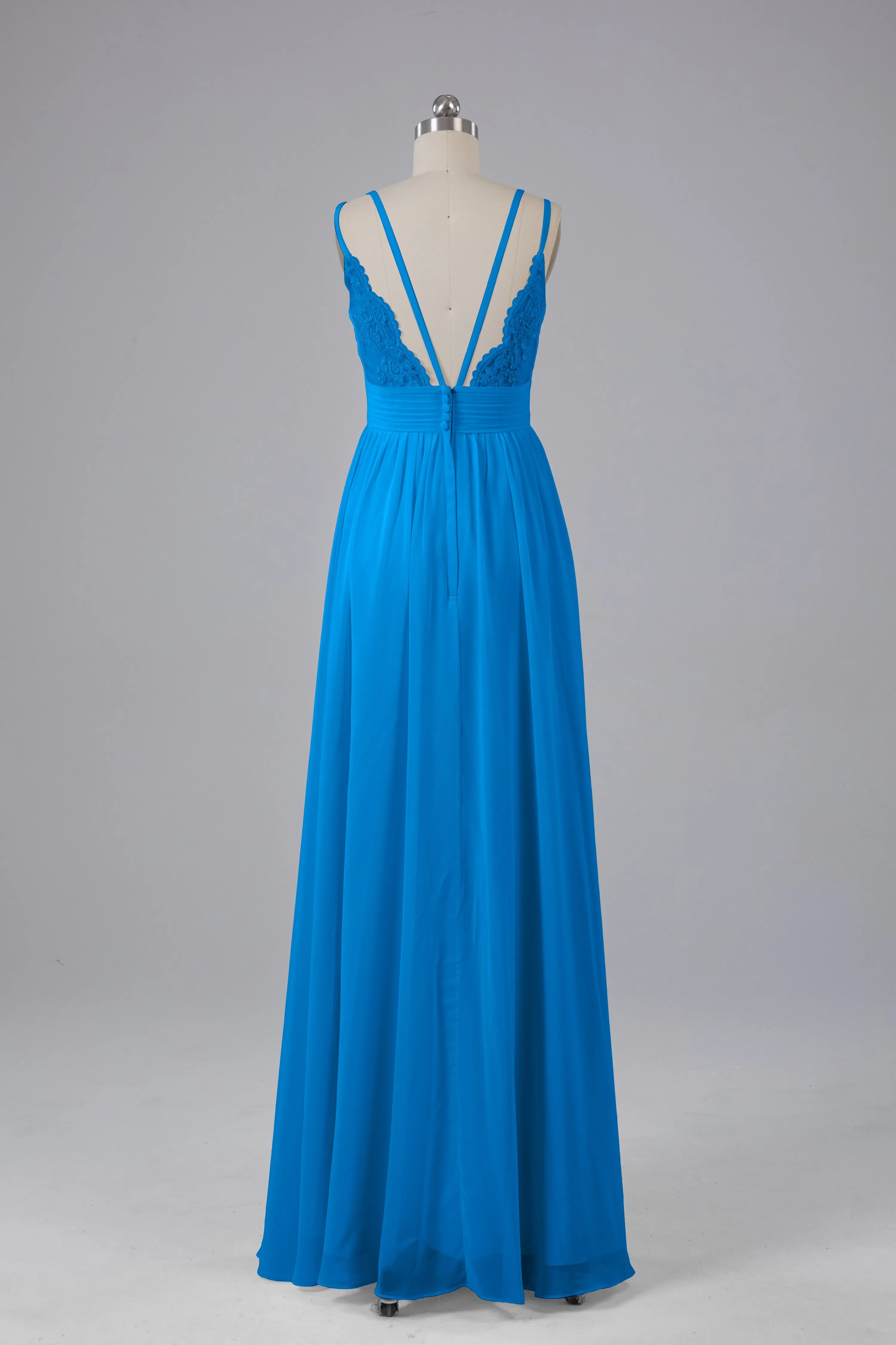 V-Neck Spaghetti Straps Long Bridesmaid Dresses