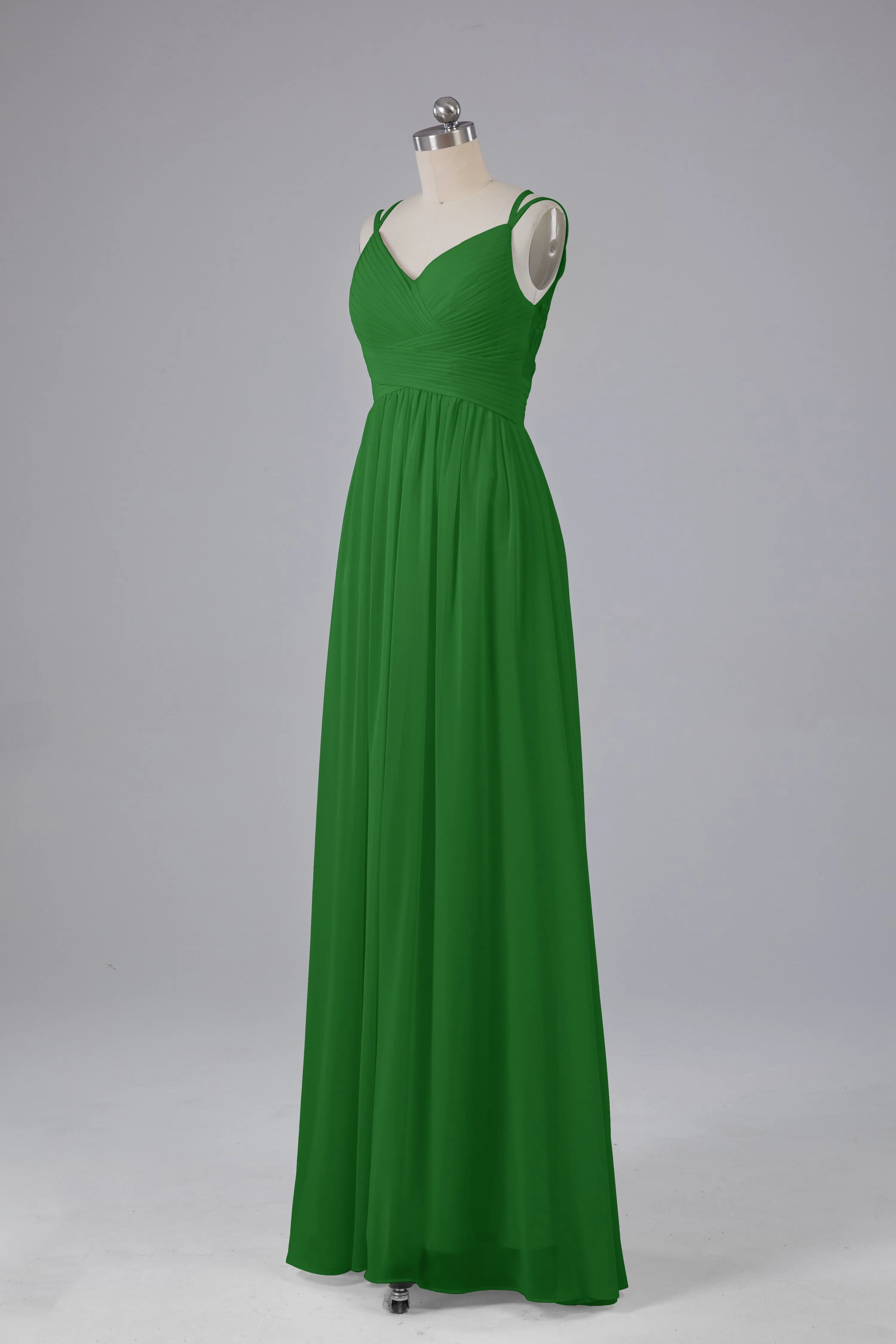 V-Neck Spaghetti Straps Long Bridesmaid Dresses