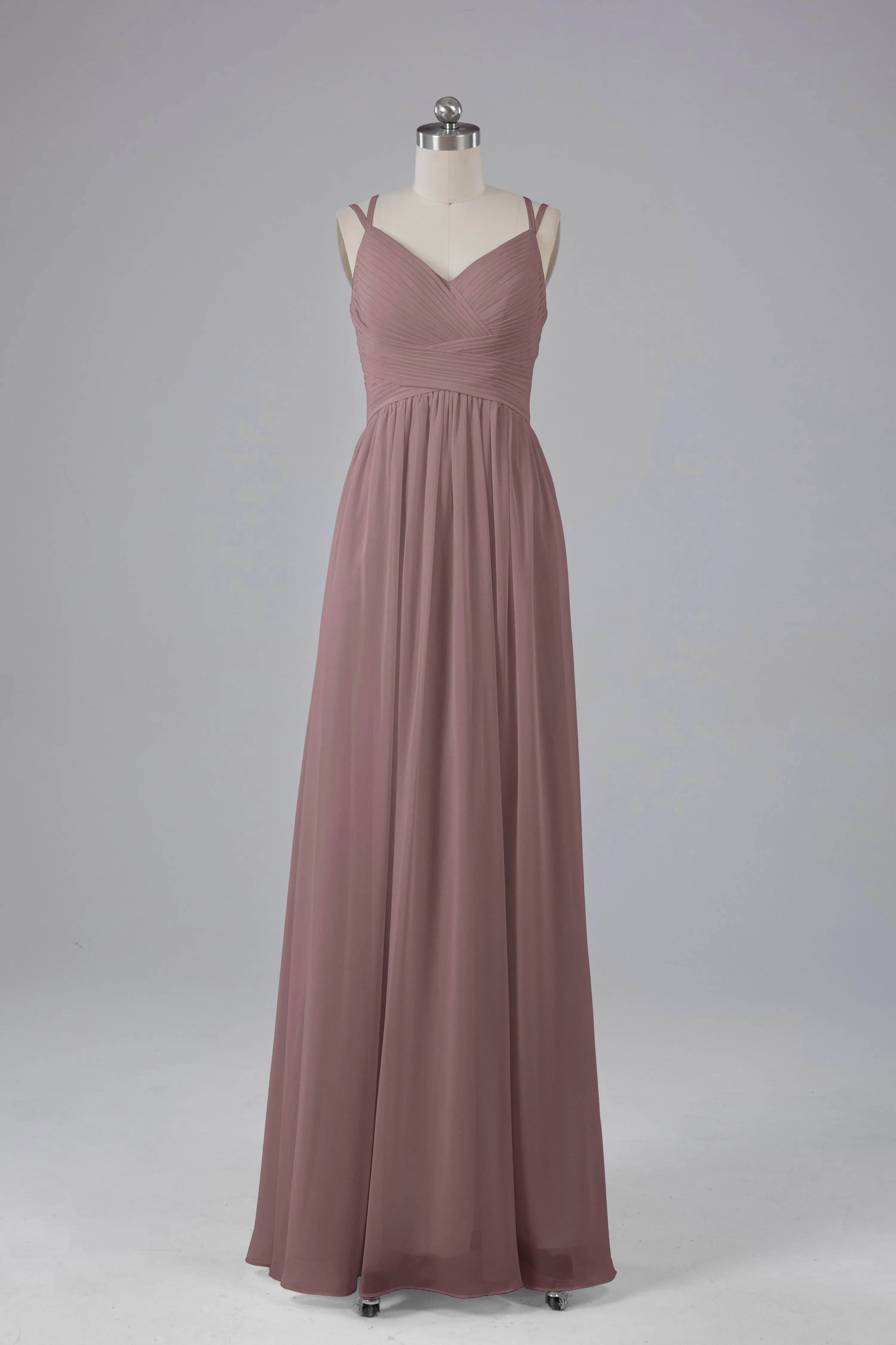 V-Neck Spaghetti Straps Long Bridesmaid Dresses