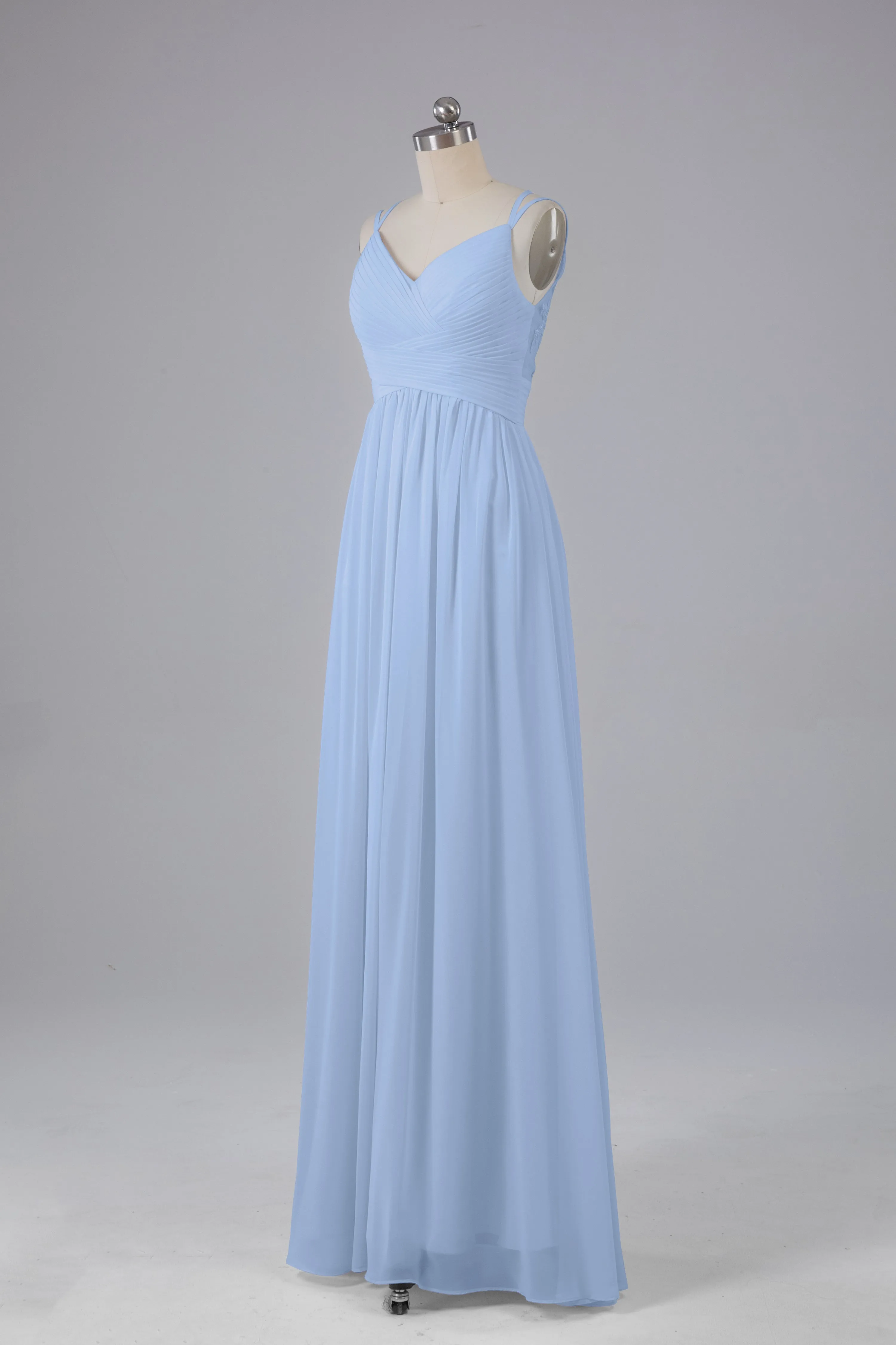 V-Neck Spaghetti Straps Long Bridesmaid Dresses