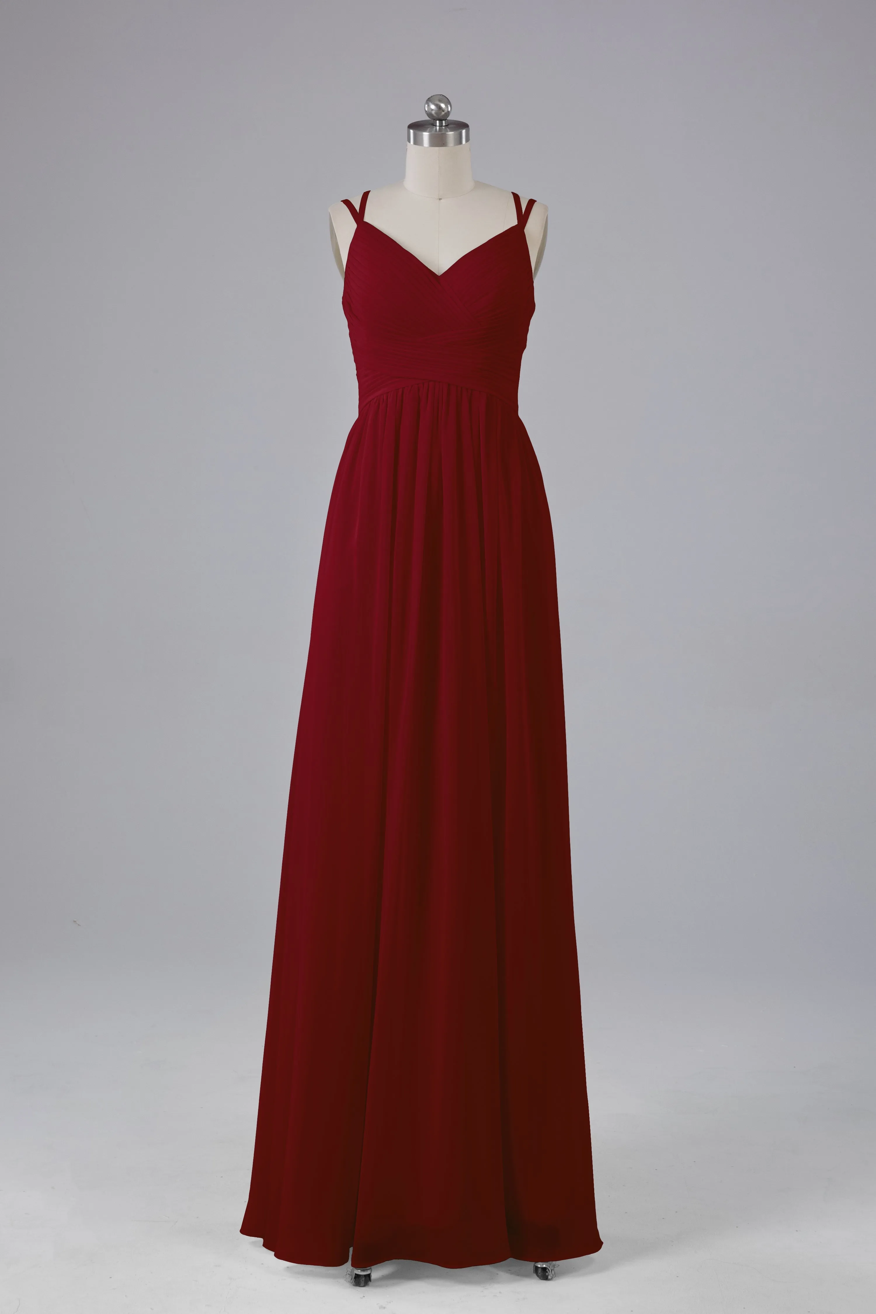 V-Neck Spaghetti Straps Long Bridesmaid Dresses