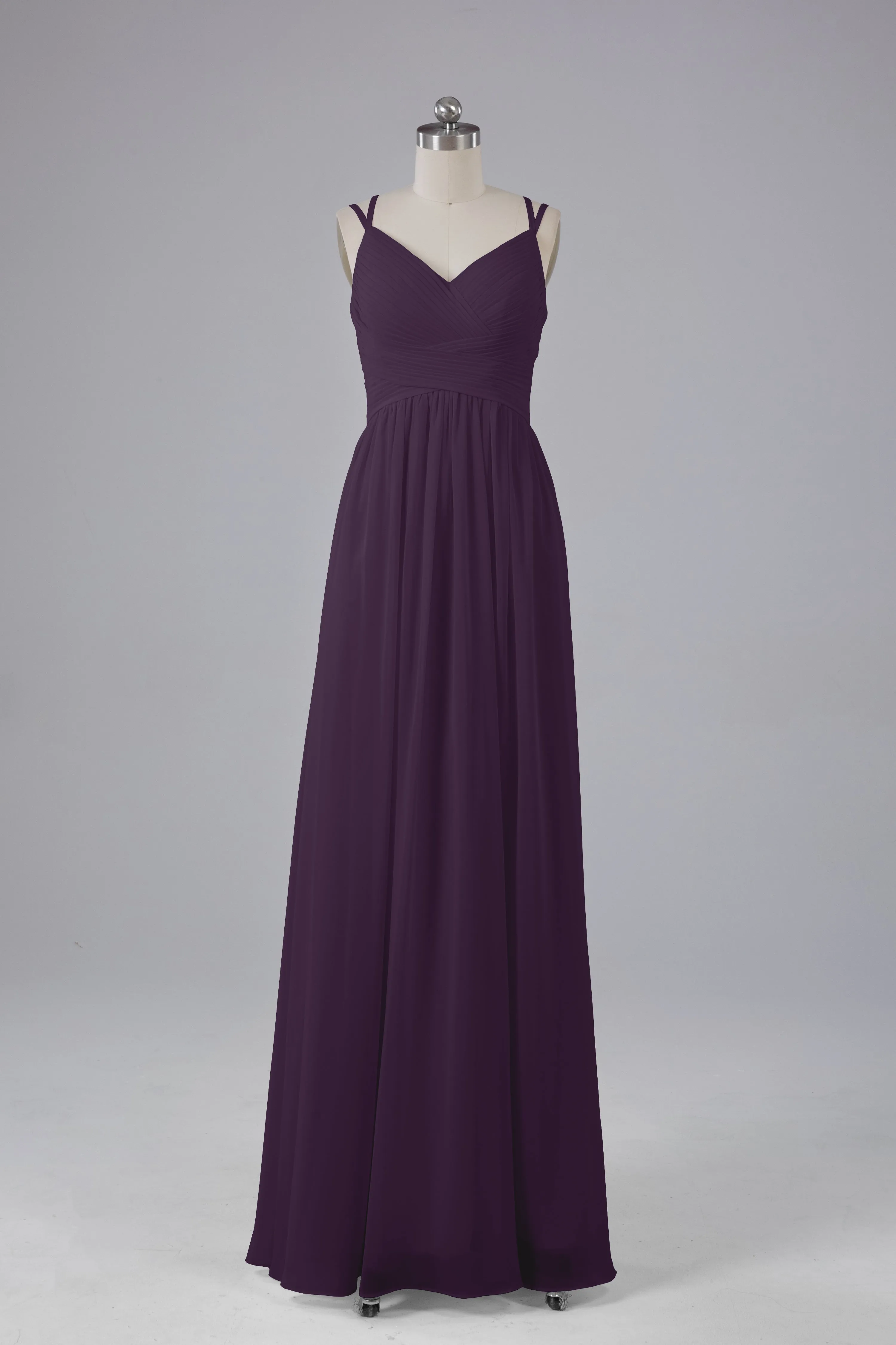V-Neck Spaghetti Straps Long Bridesmaid Dresses