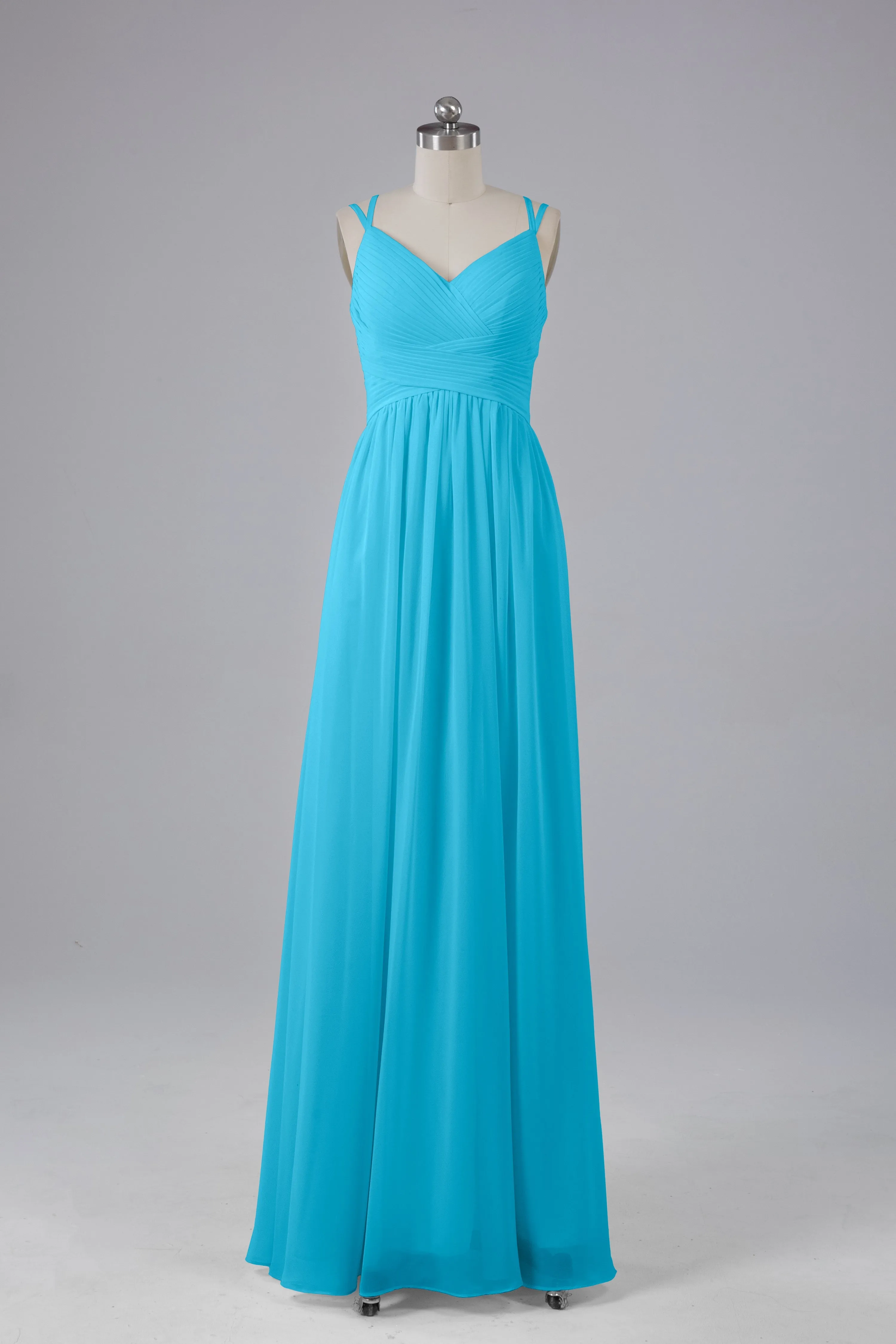 V-Neck Spaghetti Straps Long Bridesmaid Dresses