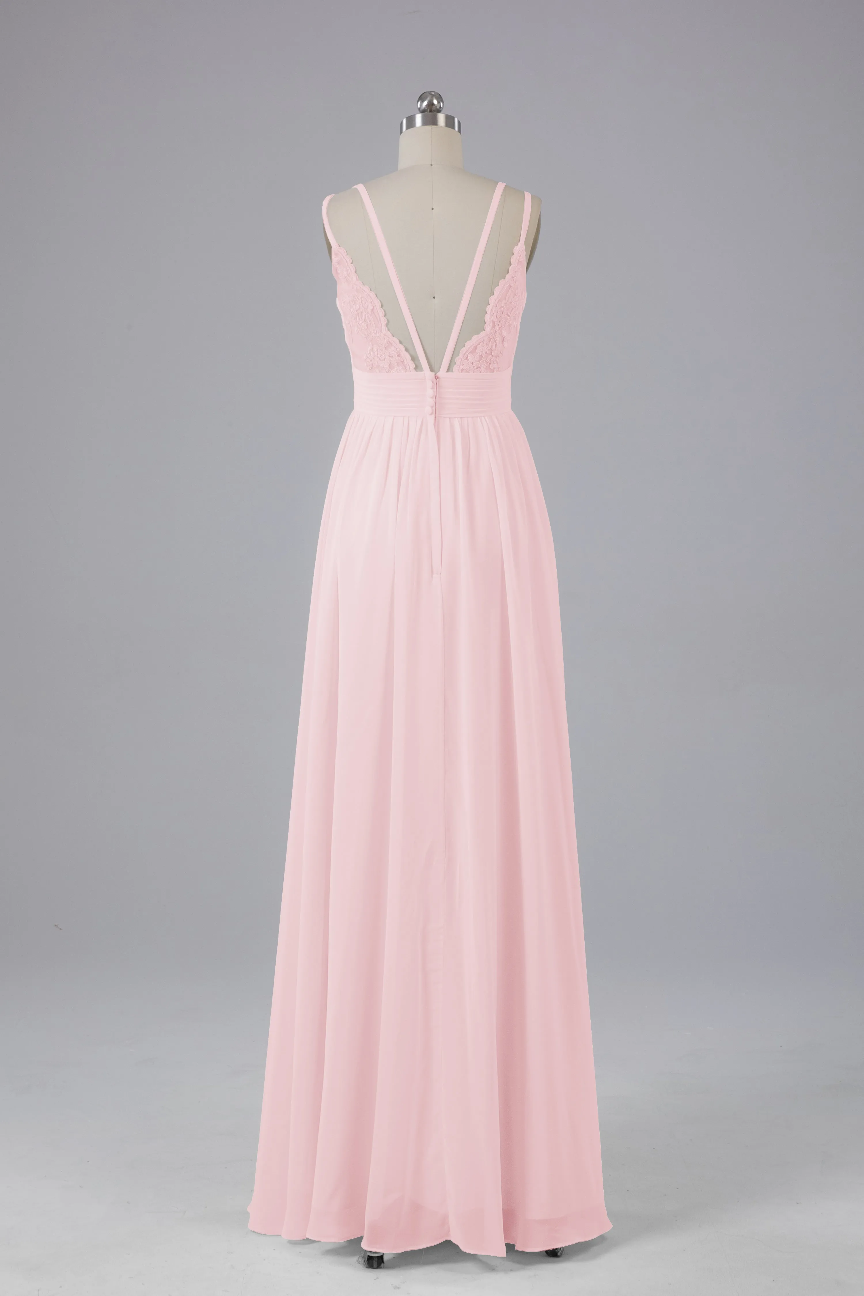 V-Neck Spaghetti Straps Long Bridesmaid Dresses
