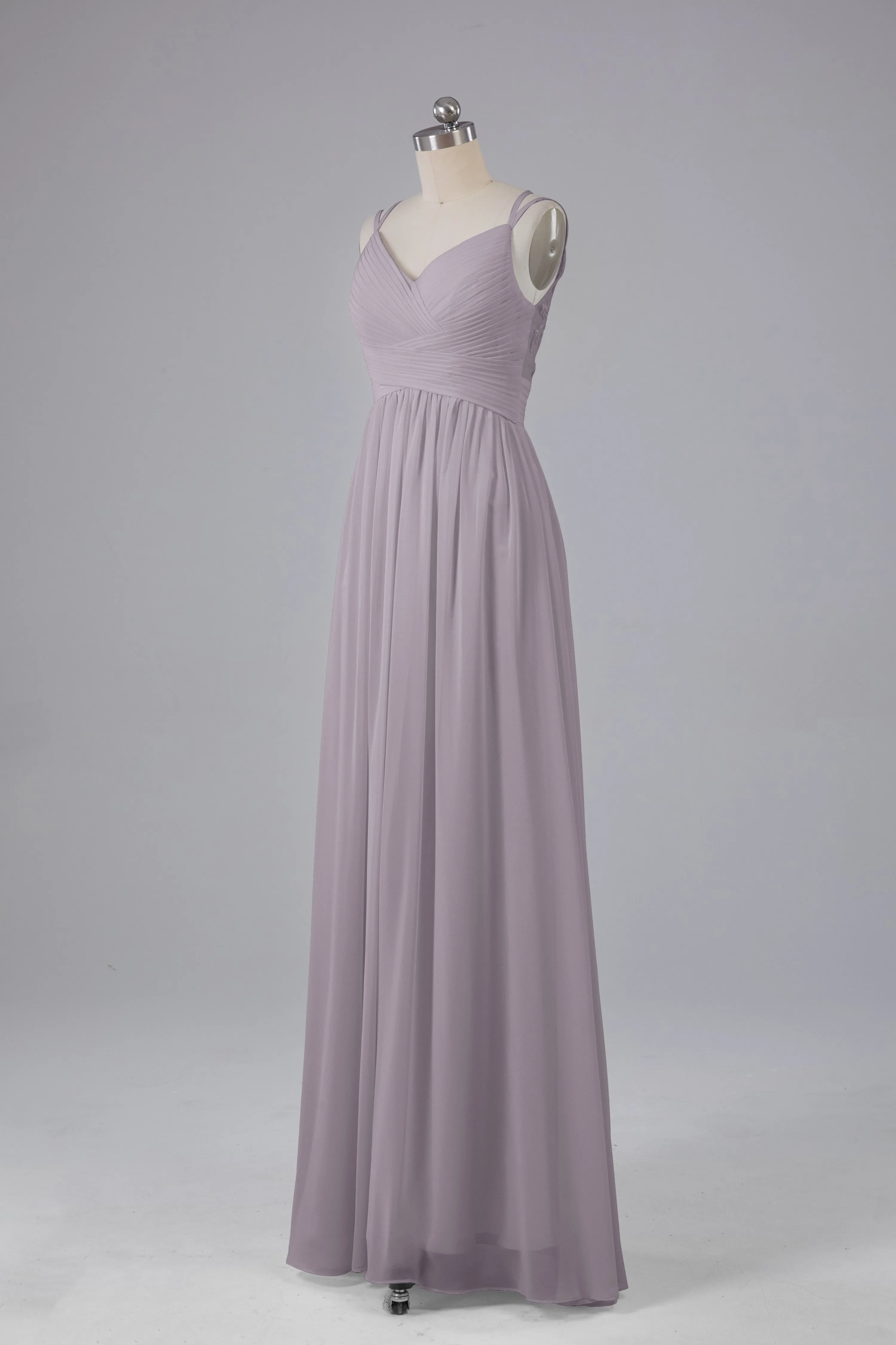 V-Neck Spaghetti Straps Long Bridesmaid Dresses