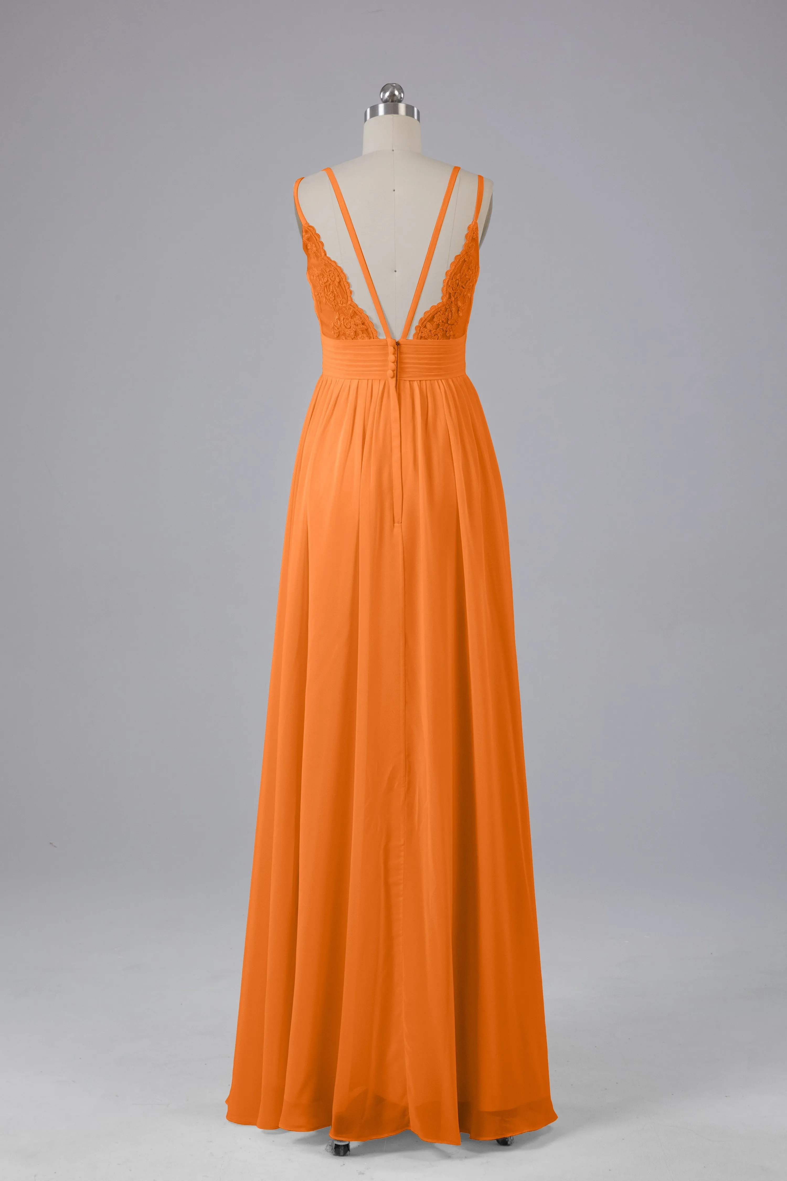 V-Neck Spaghetti Straps Long Bridesmaid Dresses