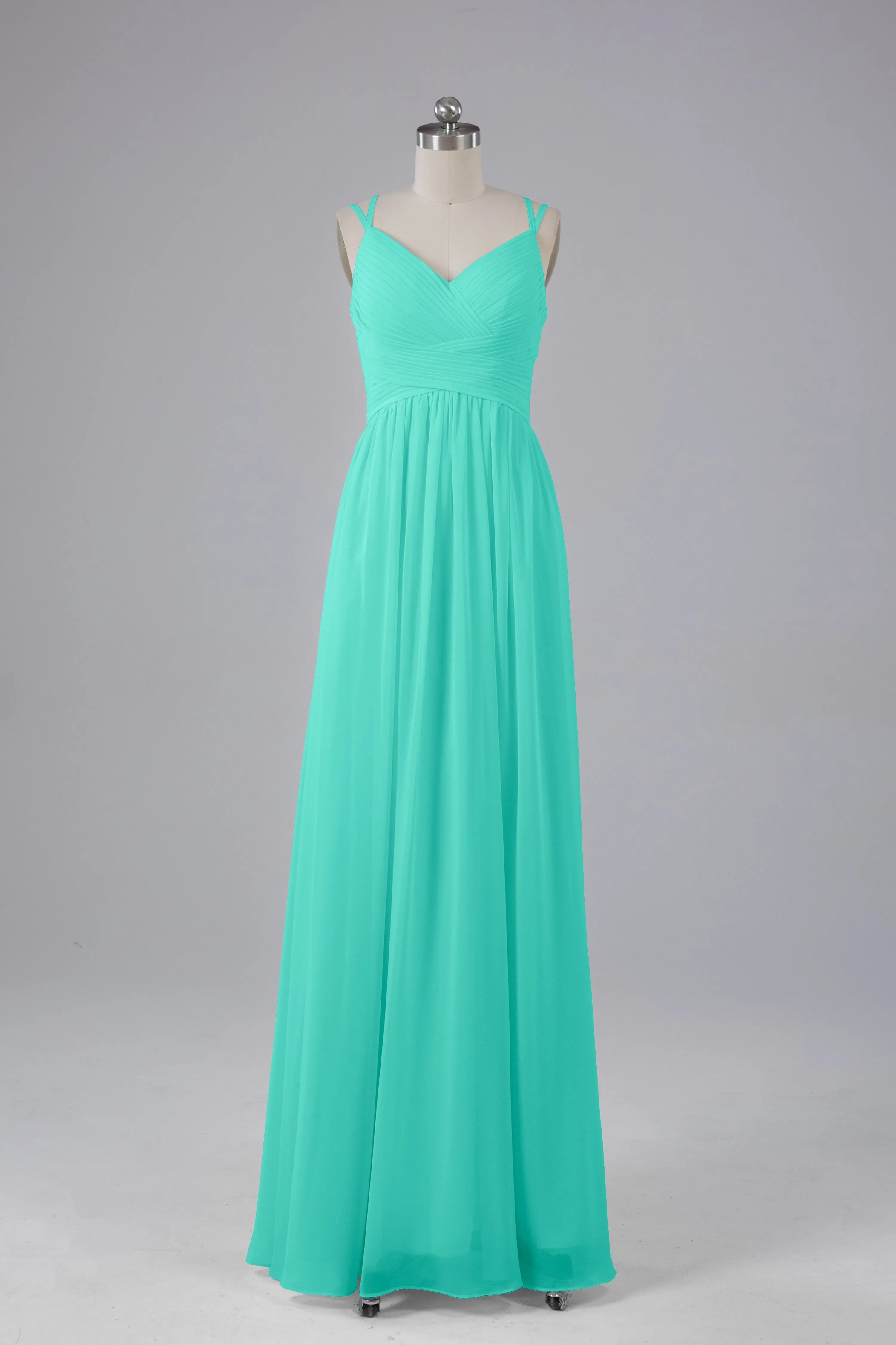 V-Neck Spaghetti Straps Long Bridesmaid Dresses