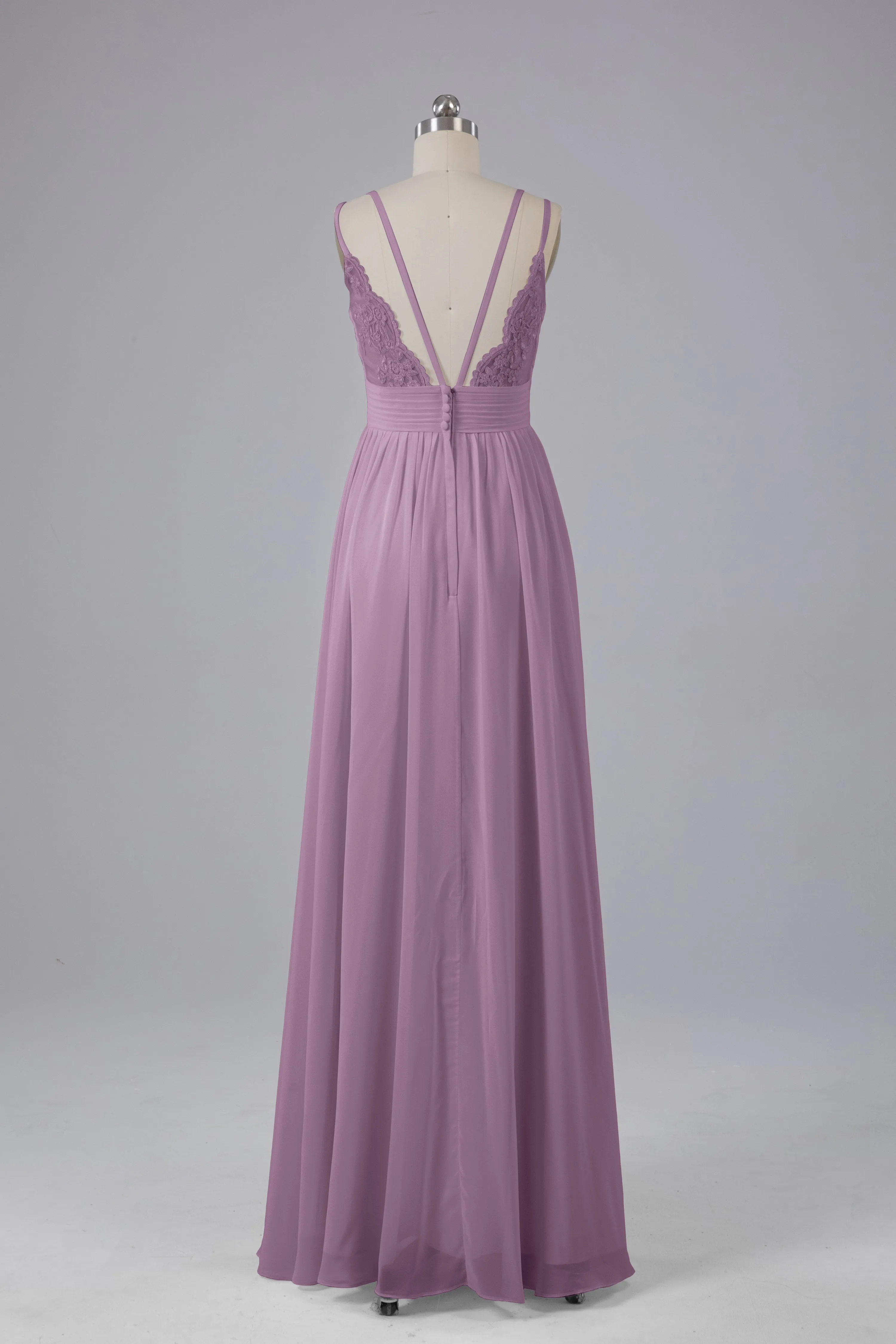 V-Neck Spaghetti Straps Long Bridesmaid Dresses
