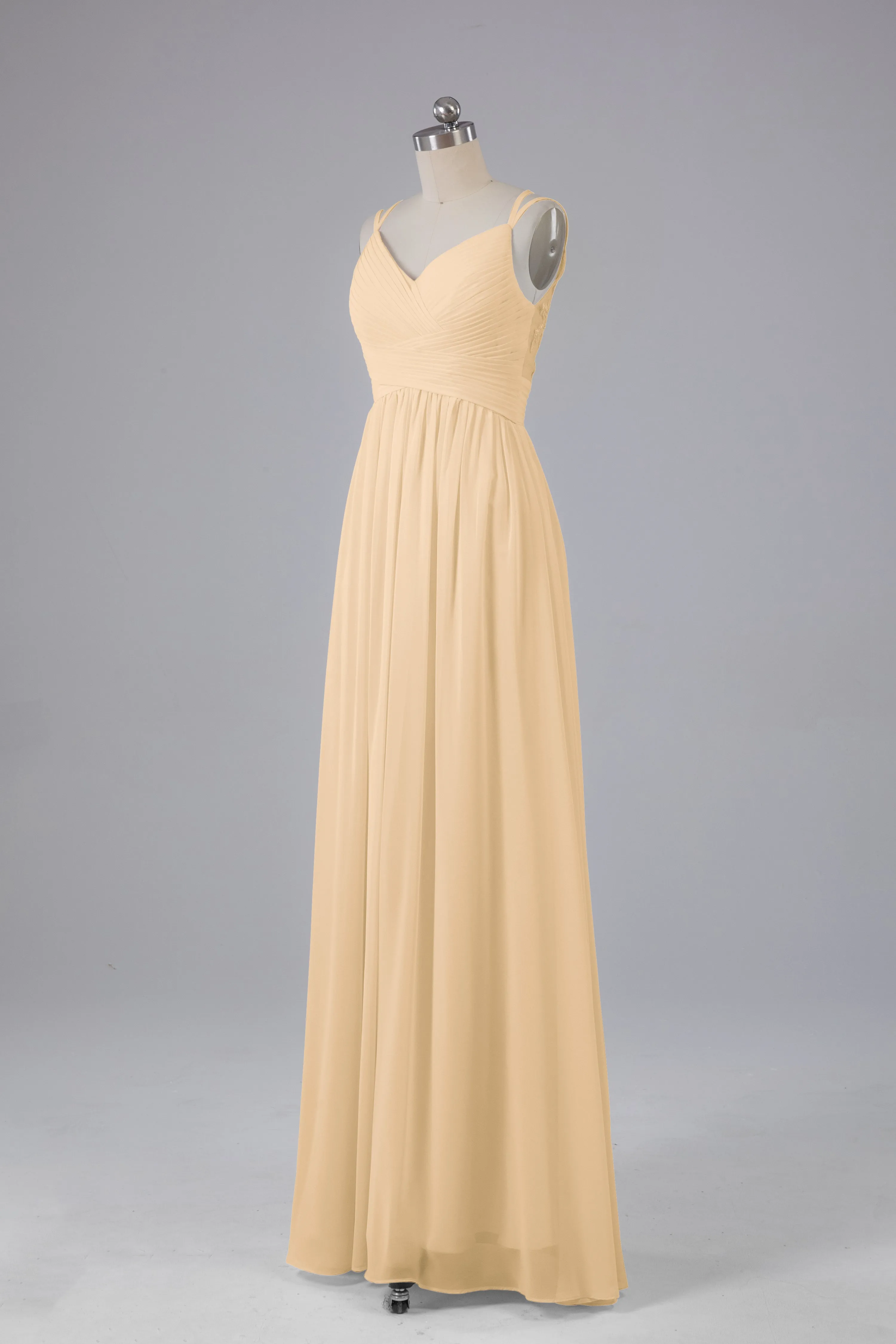 V-Neck Spaghetti Straps Long Bridesmaid Dresses
