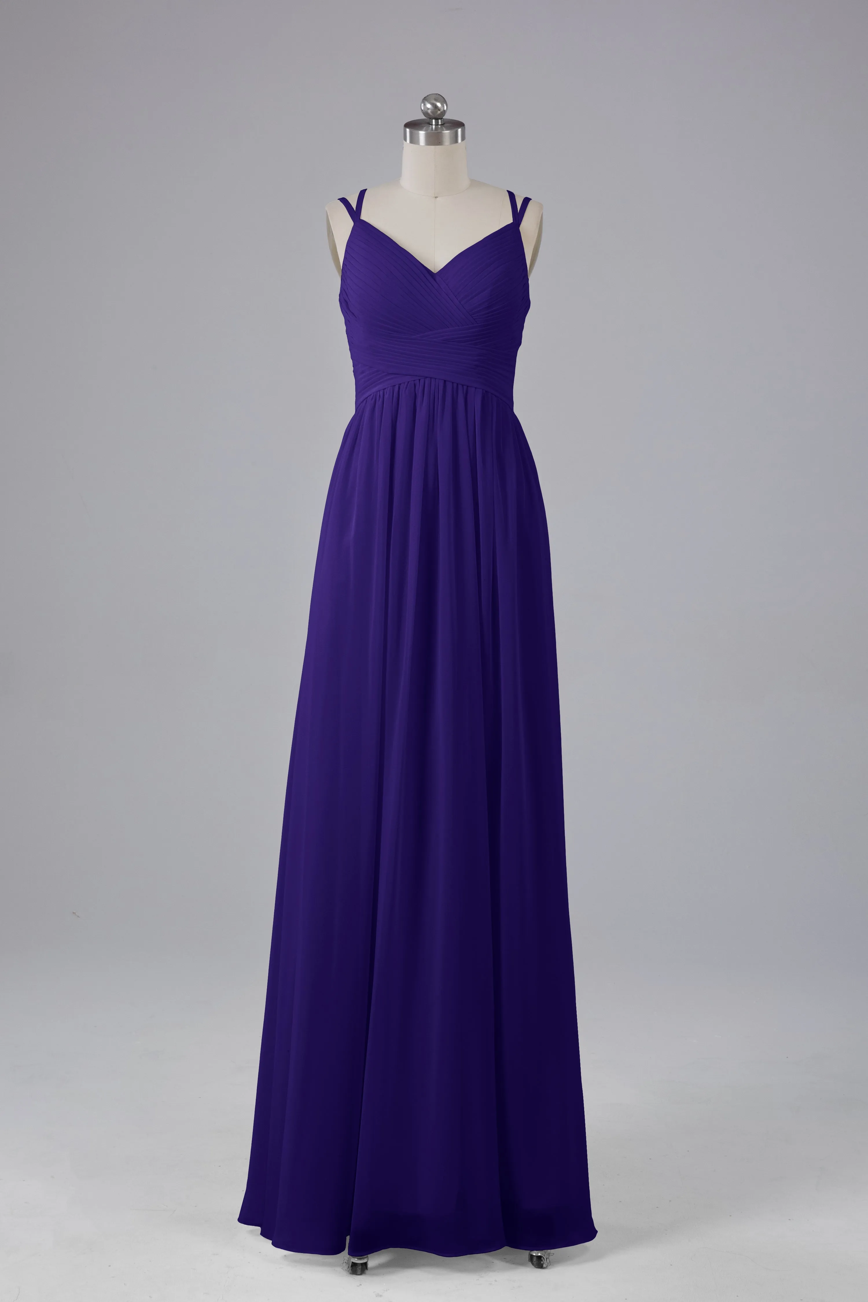 V-Neck Spaghetti Straps Long Bridesmaid Dresses