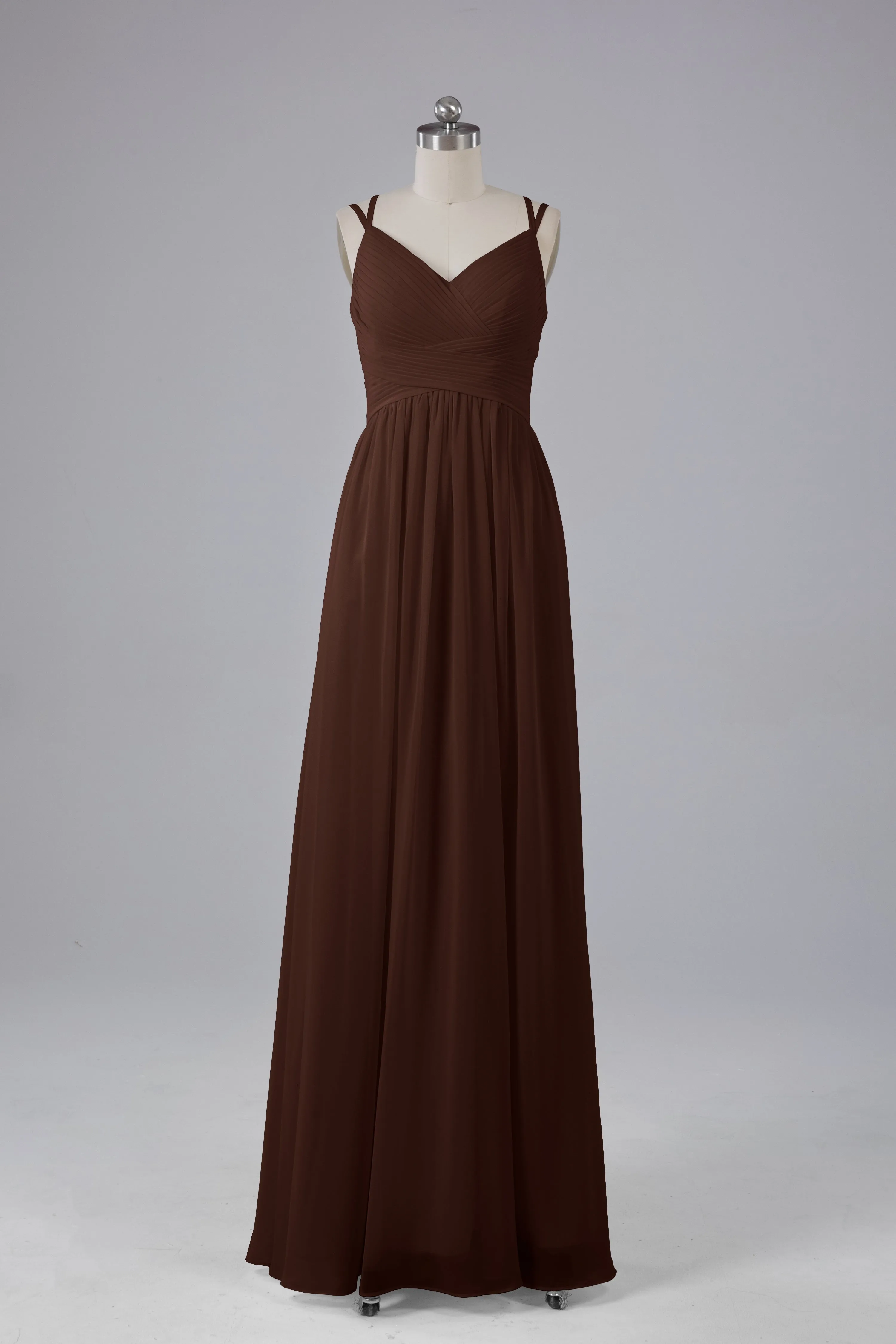 V-Neck Spaghetti Straps Long Bridesmaid Dresses