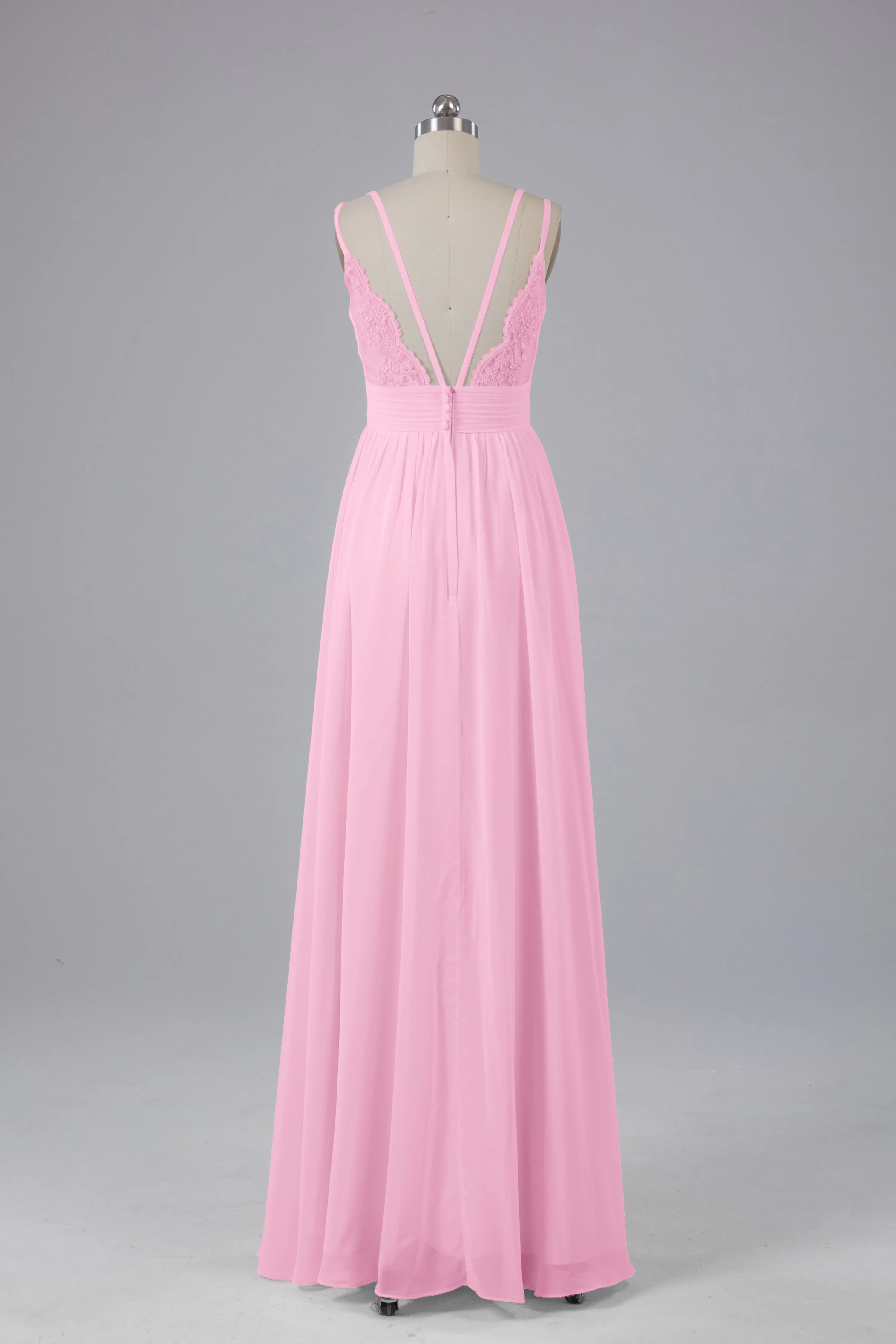 V-Neck Spaghetti Straps Long Bridesmaid Dresses
