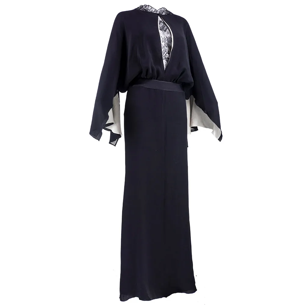 Valentino Boutique 1990's Black Silk Georgette & Chantilly Lace Three Piece Evening Ensemble