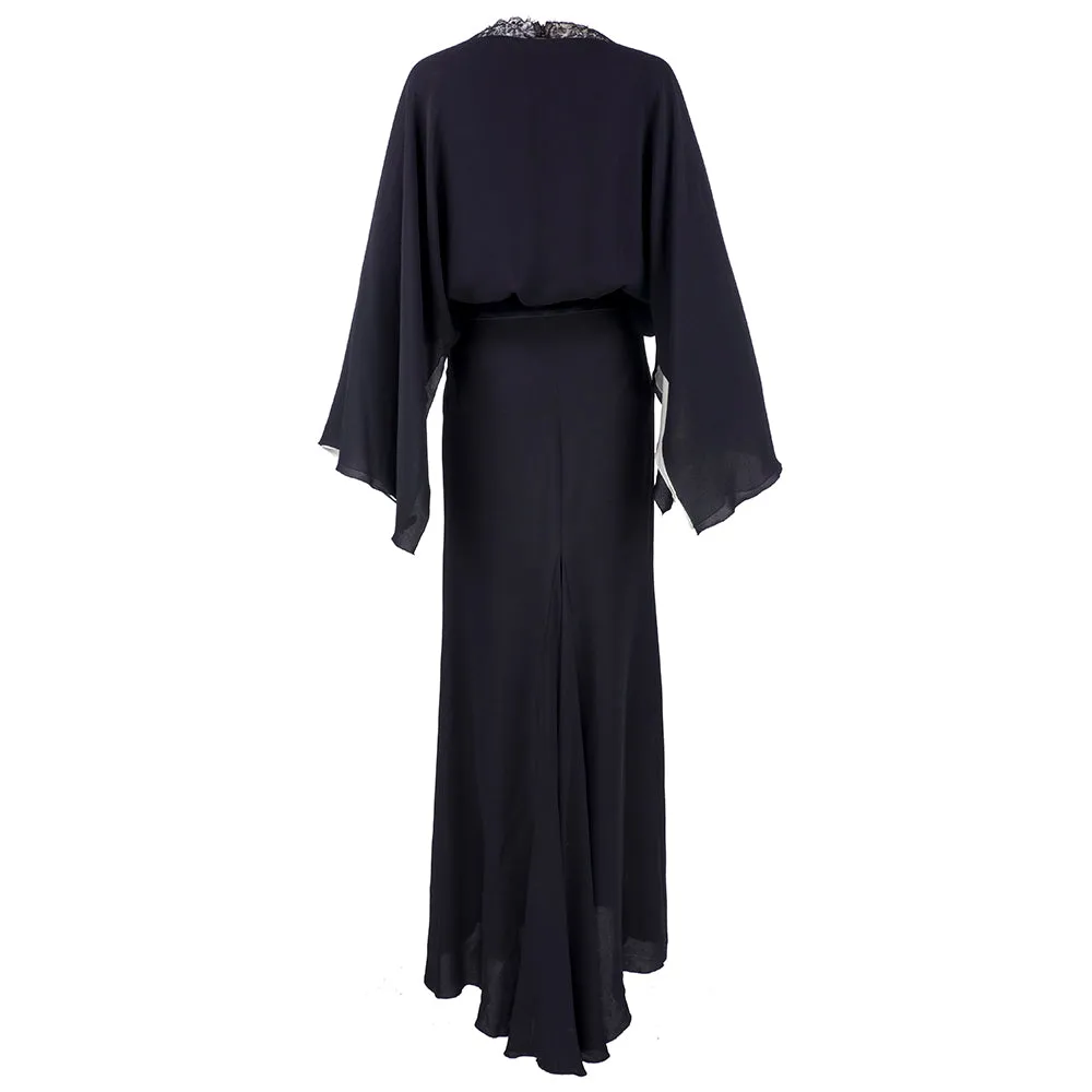 Valentino Boutique 1990's Black Silk Georgette & Chantilly Lace Three Piece Evening Ensemble