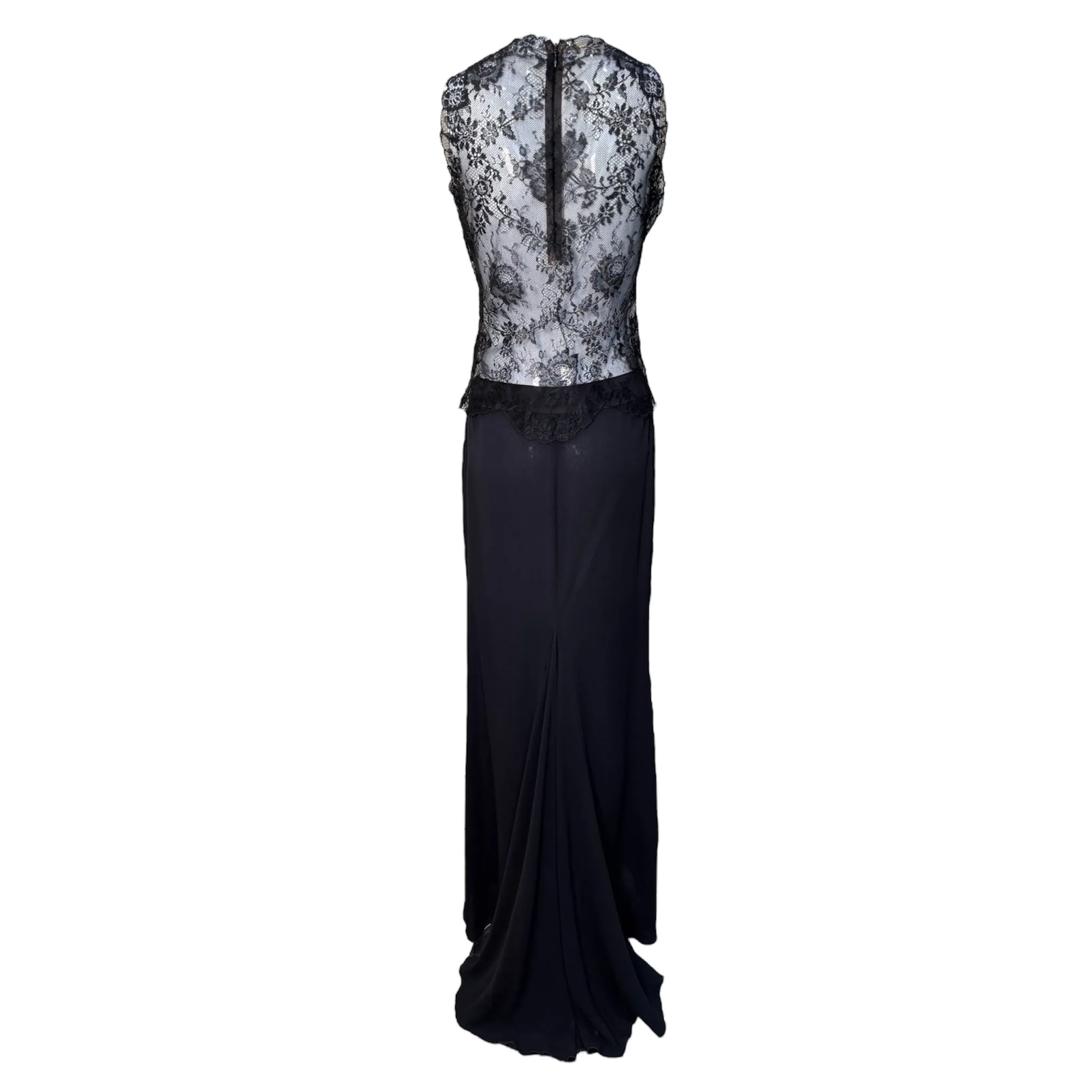 Valentino Boutique 1990's Black Silk Georgette & Chantilly Lace Three Piece Evening Ensemble
