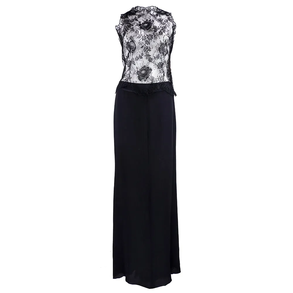 Valentino Boutique 1990's Black Silk Georgette & Chantilly Lace Three Piece Evening Ensemble