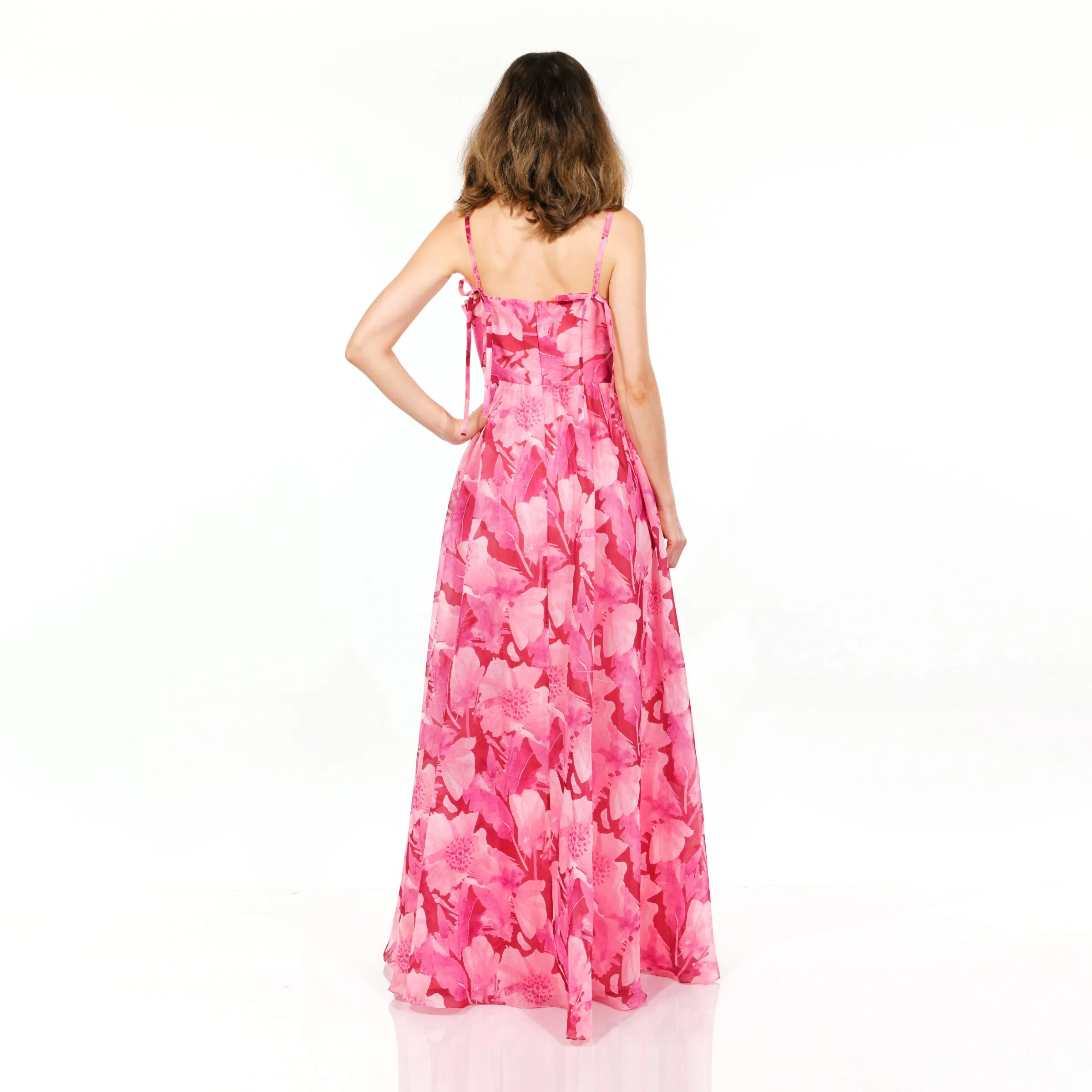 Vibrant Fuchsia Floral Silk Organza Gown