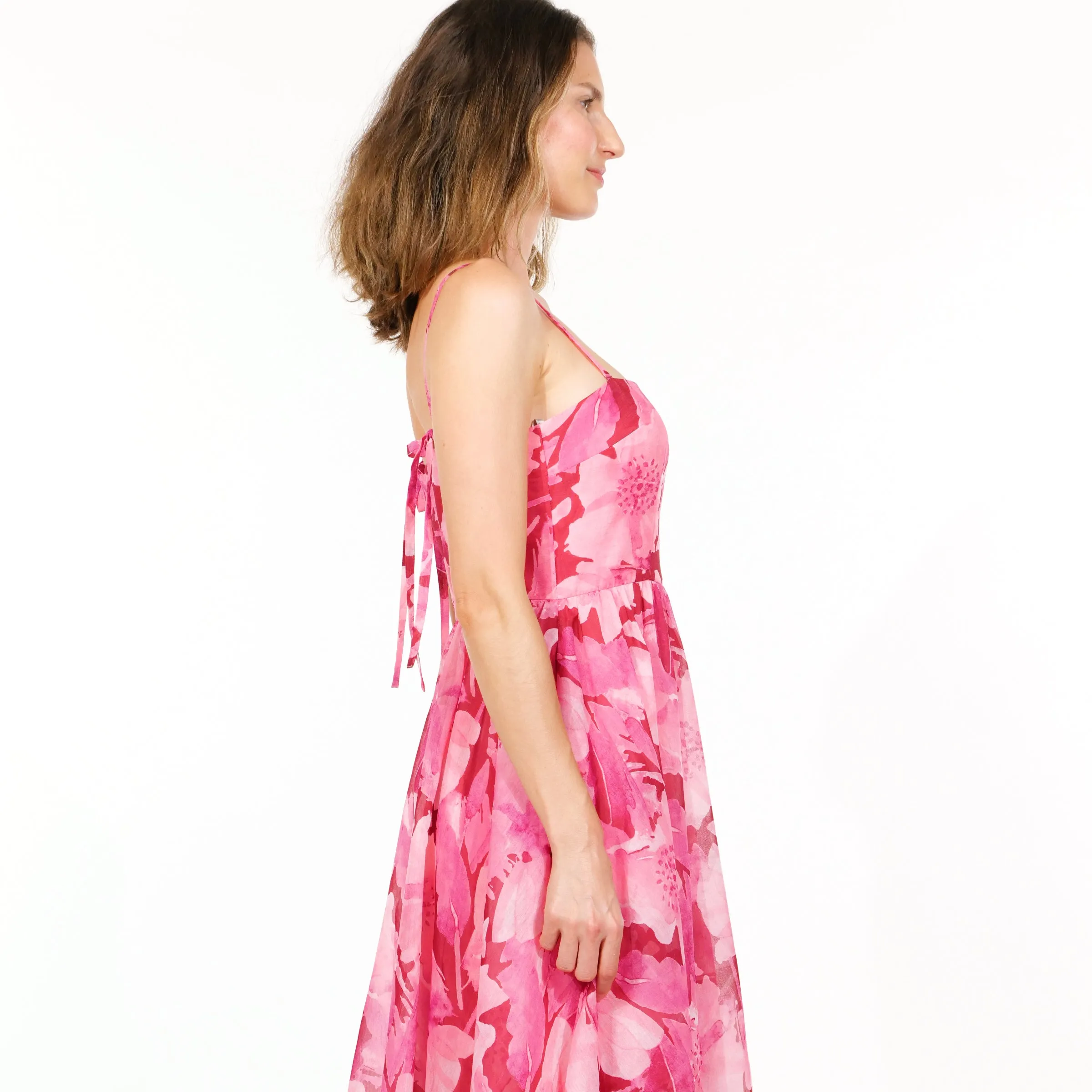 Vibrant Fuchsia Floral Silk Organza Gown