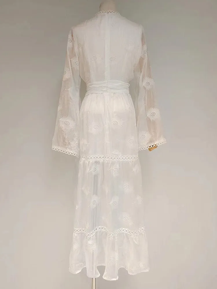 Vintage Casual Dress For Women V Neck Loose Long Sleeve