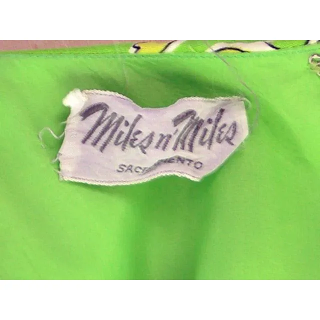 Vintage Summer Dress Cutest 1960s Lime Print/Rhinestones Miles & Miles 36-27-42