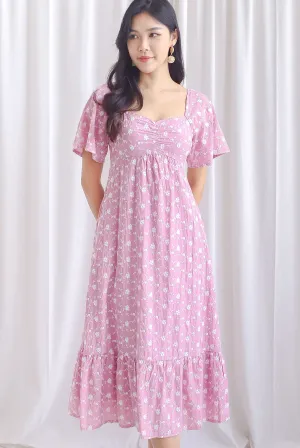 Vivienne Flutter Sleeve Embro Maxi Dress In Pink