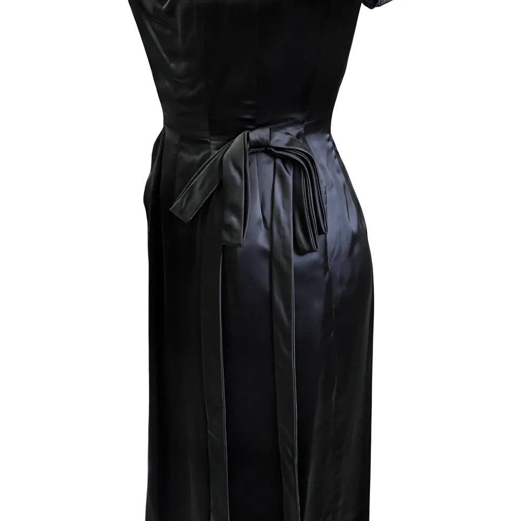 VTG GiGi Young Wiggle Dress LBD 1950s MCM Black Rayon Satin Small Cocktail Evening