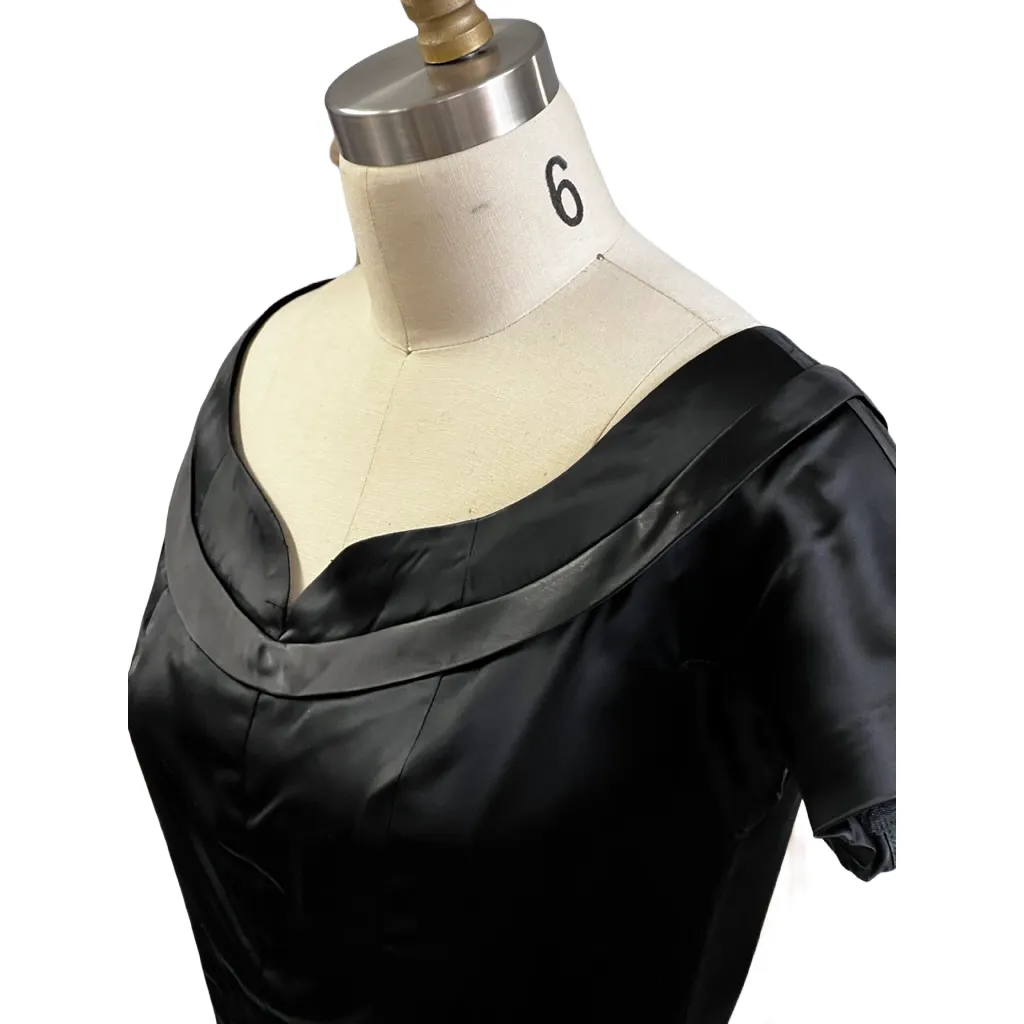 VTG GiGi Young Wiggle Dress LBD 1950s MCM Black Rayon Satin Small Cocktail Evening