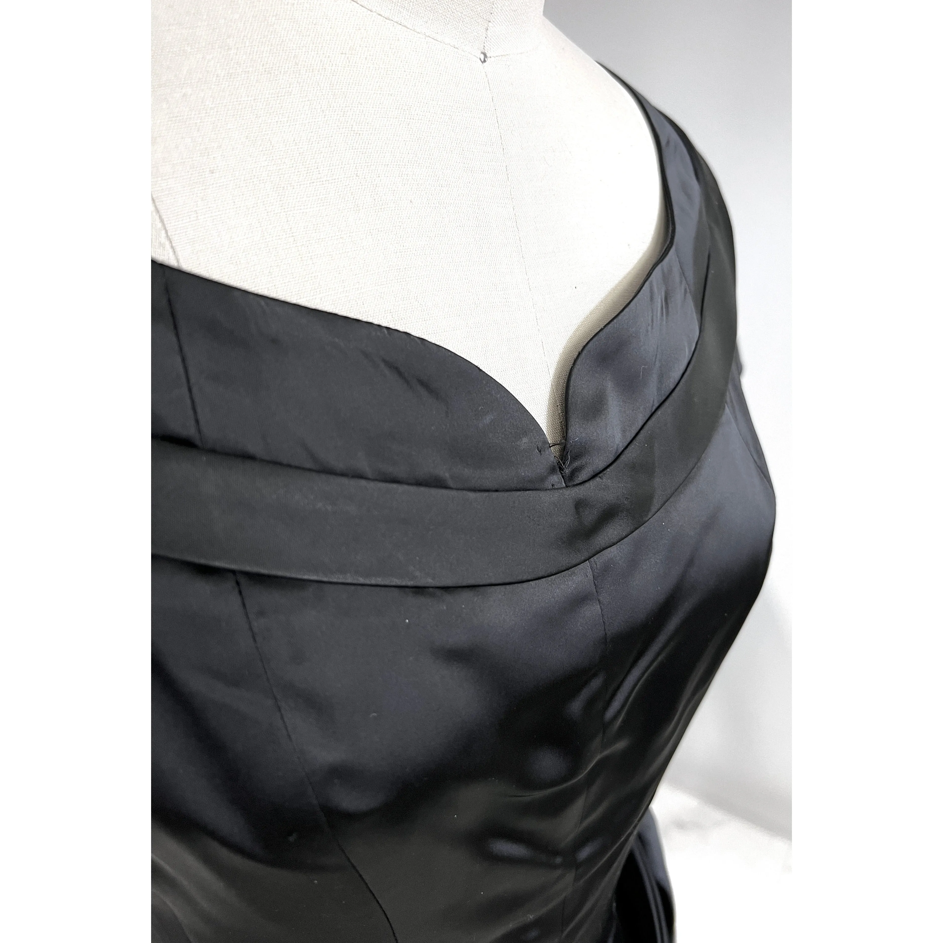 VTG GiGi Young Wiggle Dress LBD 1950s MCM Black Rayon Satin Small Cocktail Evening