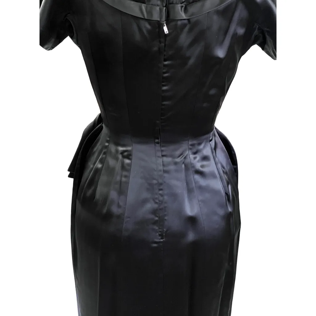 VTG GiGi Young Wiggle Dress LBD 1950s MCM Black Rayon Satin Small Cocktail Evening