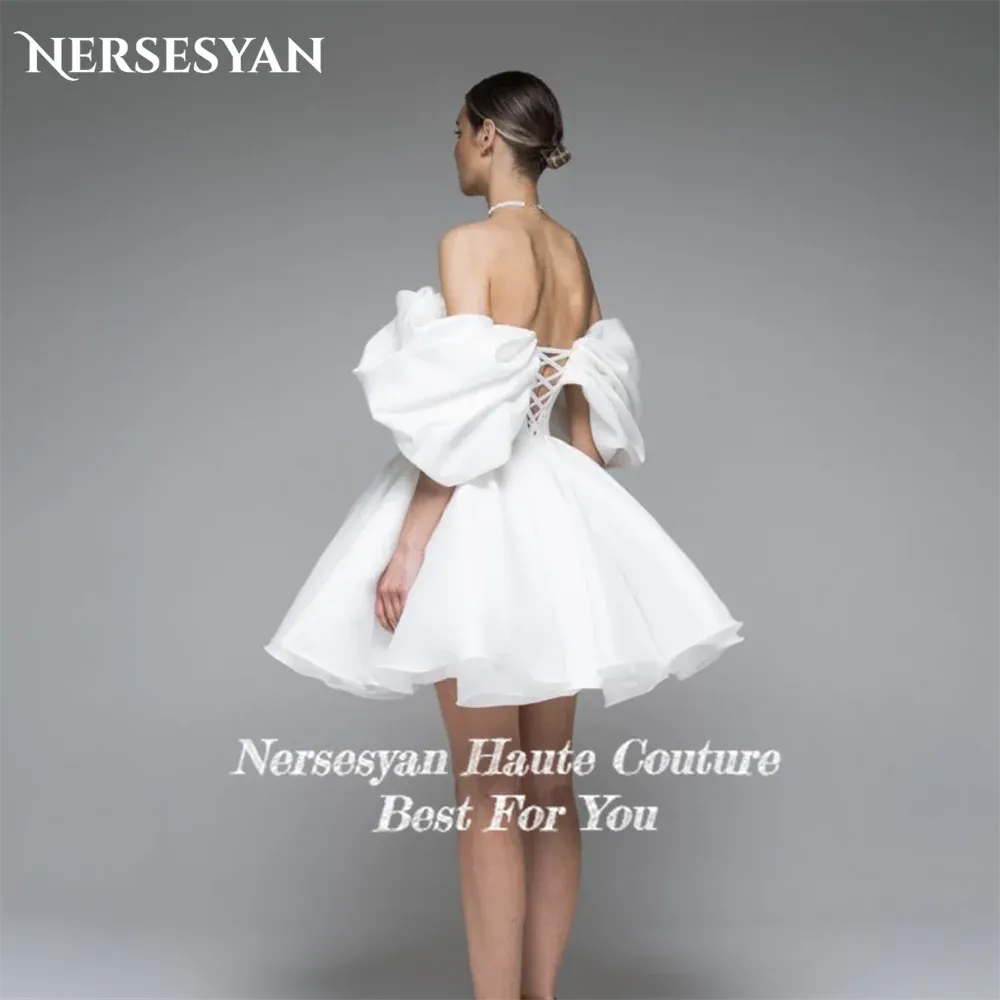 Wedding Dresses A-Line Backless Ruched Off Shoulder Bridal Gowns Short Sleeves