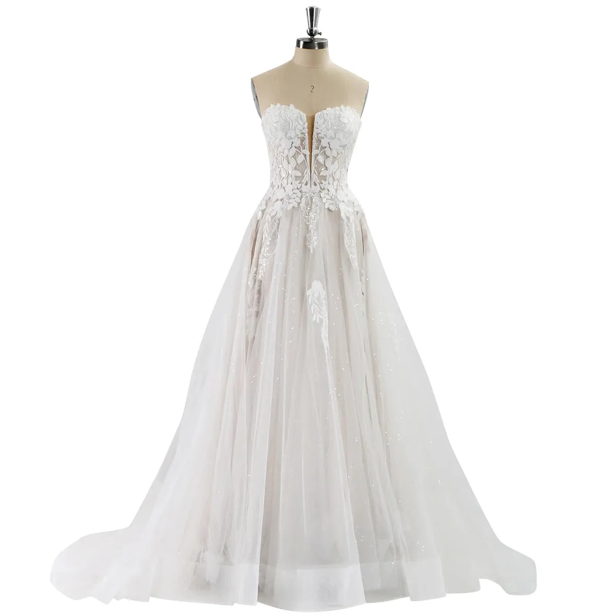 Wedding Dresses for Women Sleeveless Deep V-Neck Sparkly Bridal Gowns